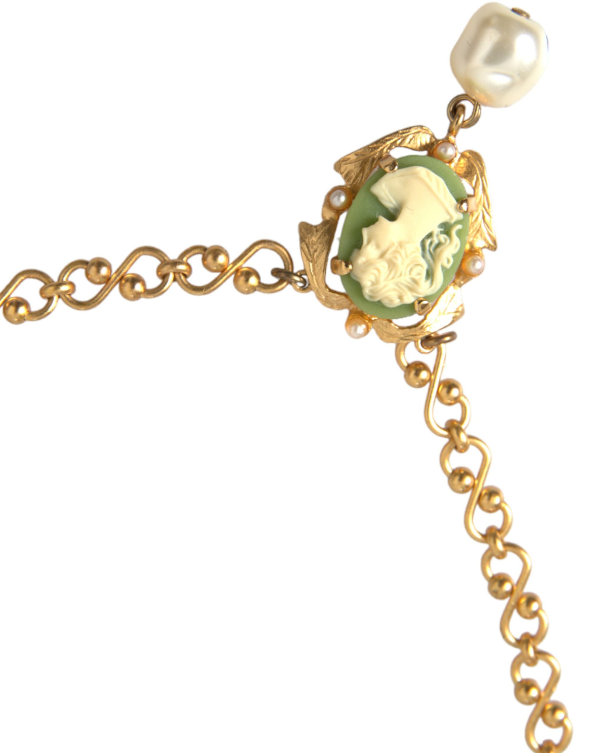 Gold Brass Chain Pearl Pendant Charm Necklace hover
