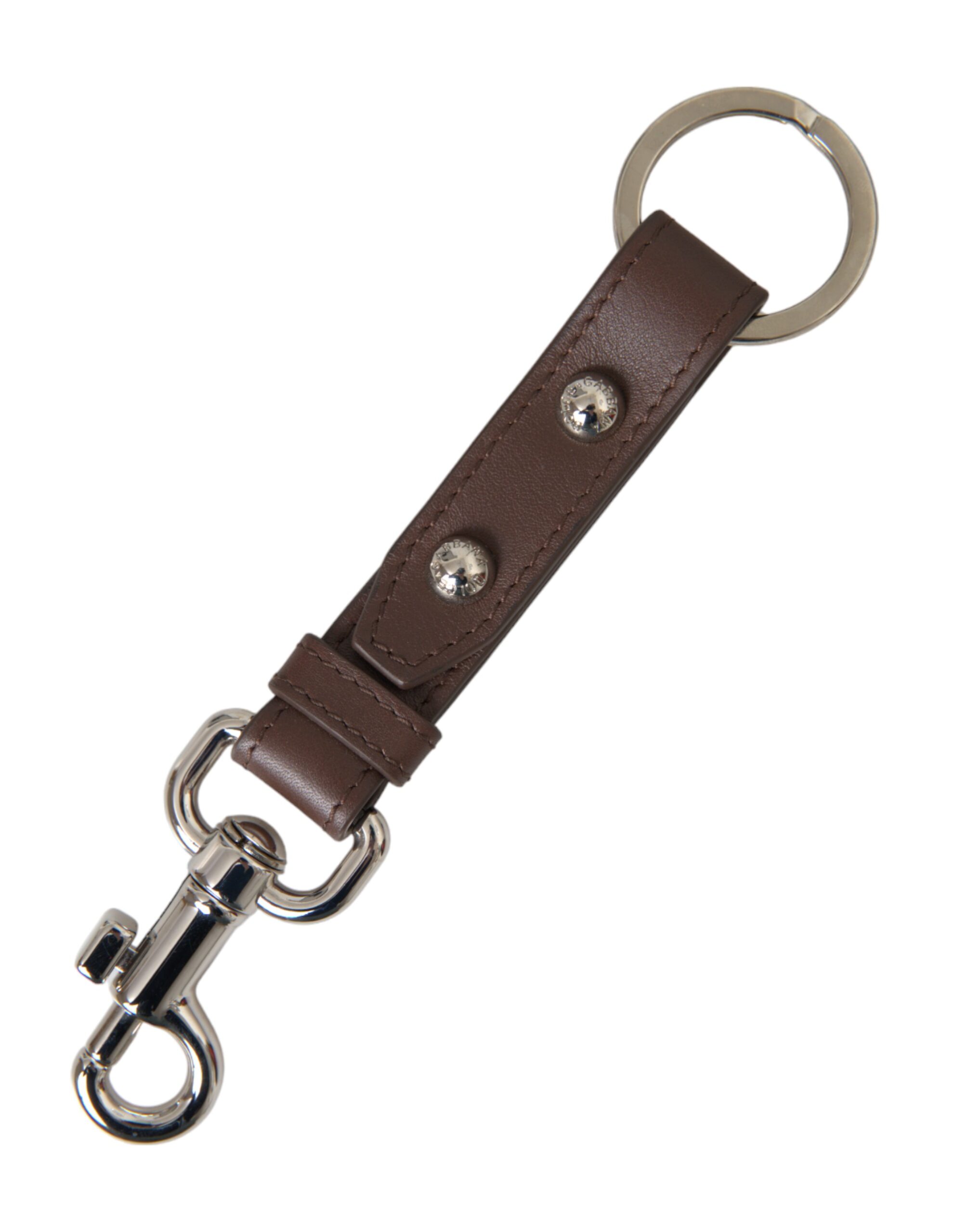 Brown Plain Leather Silver Brass Keyring Holder Keychain hover