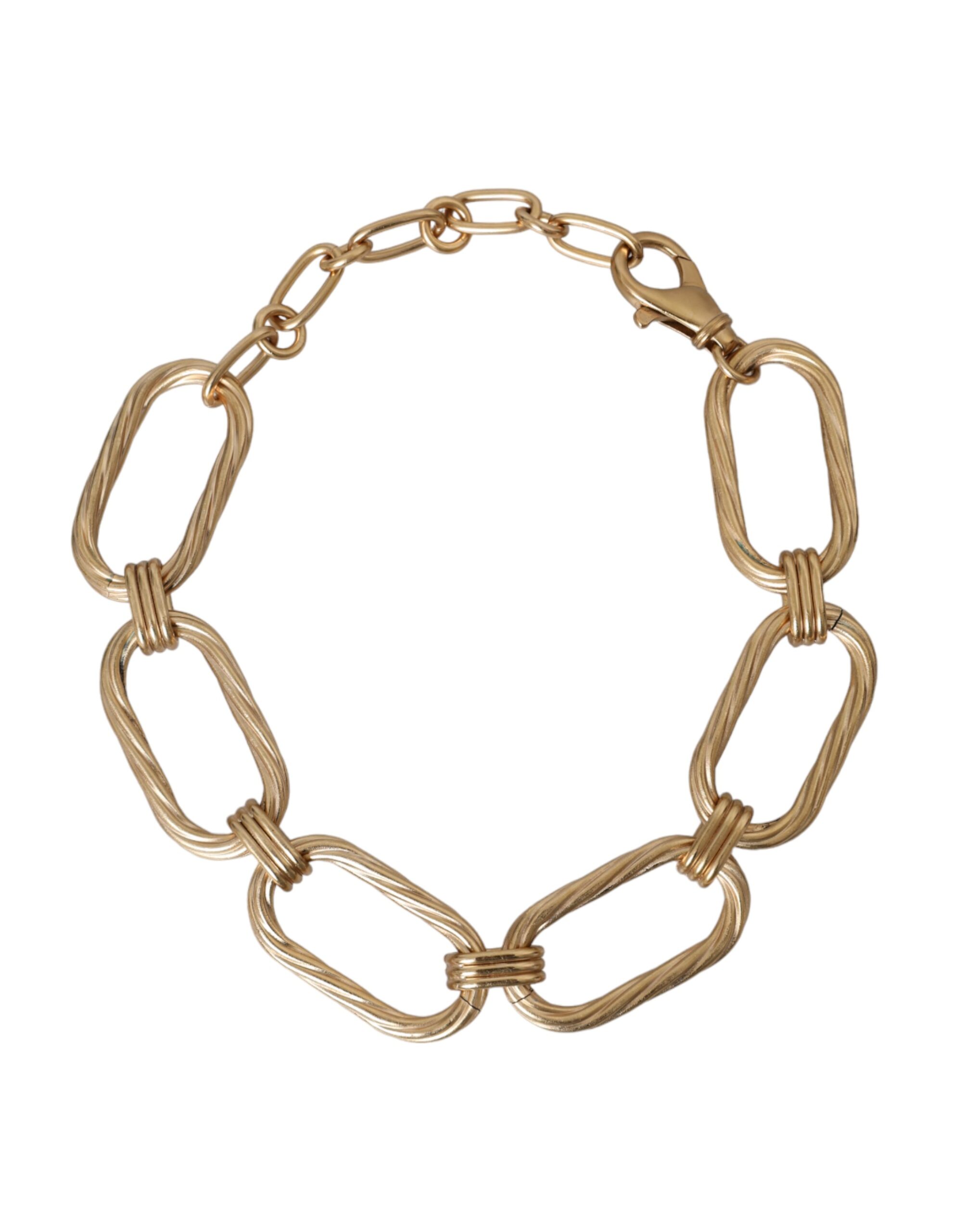 Gold Tone Brass Large Link Chain Jewelry Necklace hover
