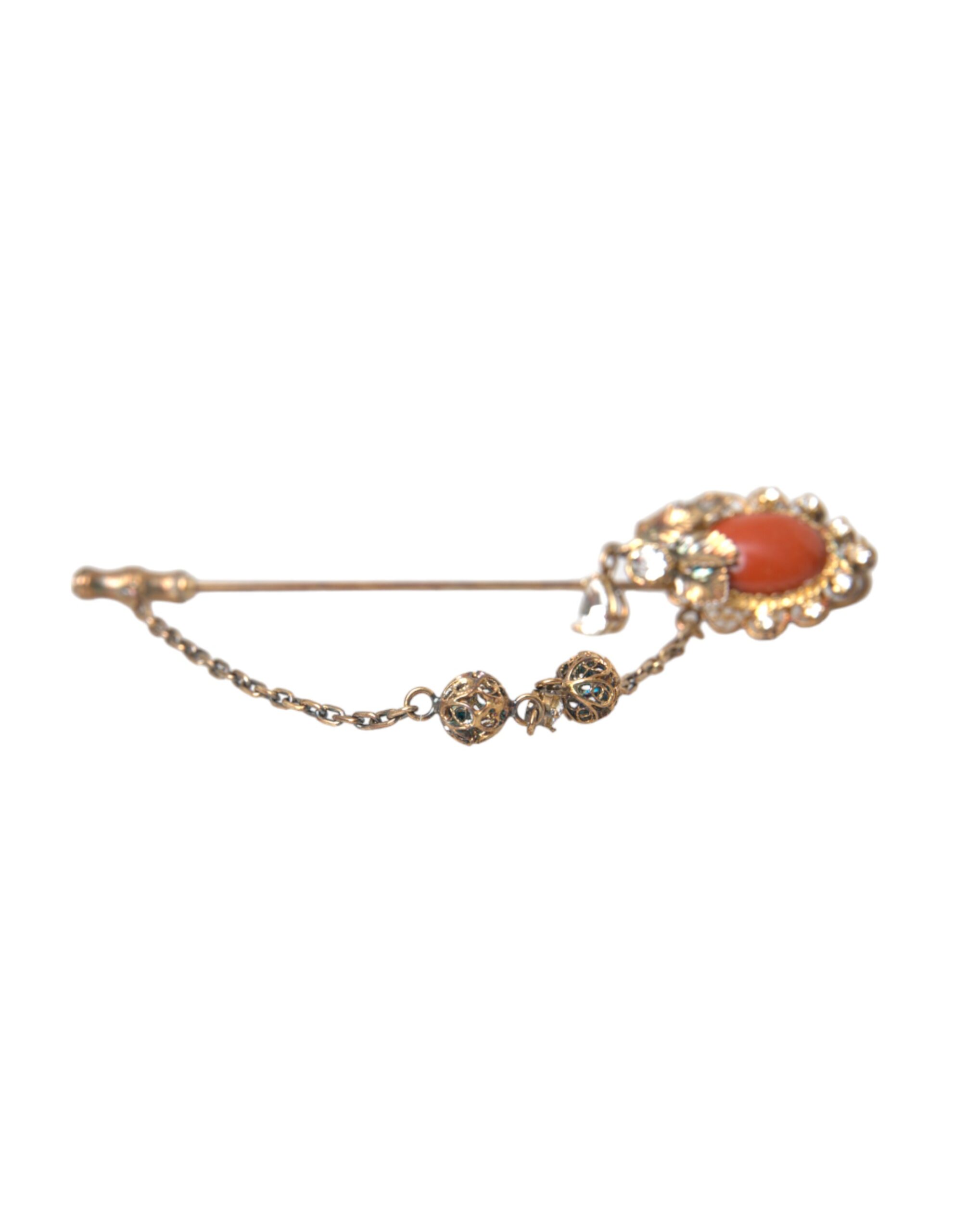 Gold Brass Crystal Chain 925 Sterling Silver Pin Brooch hover