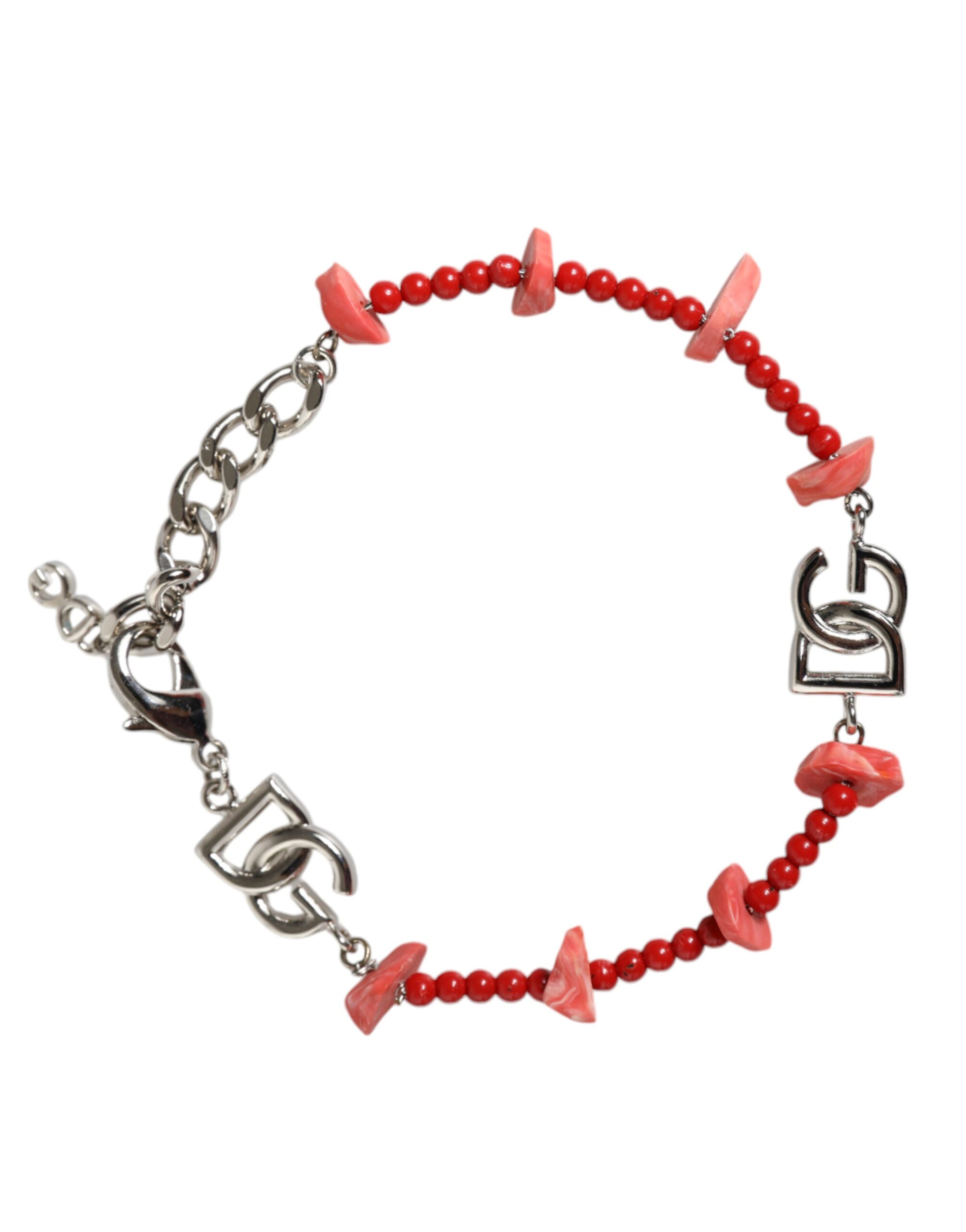 Silver Tone Brass Beaded Resin DG Logo Chain Bracelet hover