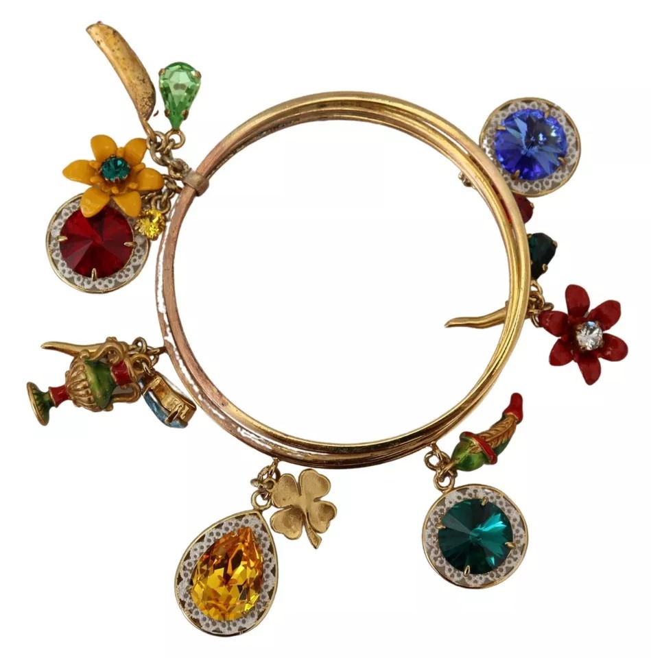 Multicolor Crystal Gold Tone Brass Bangle Bracelet hover