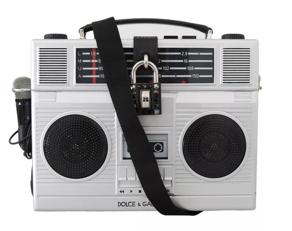 Silver Retro Radio Boombox Limited Edition Handmade Wood Bag hover