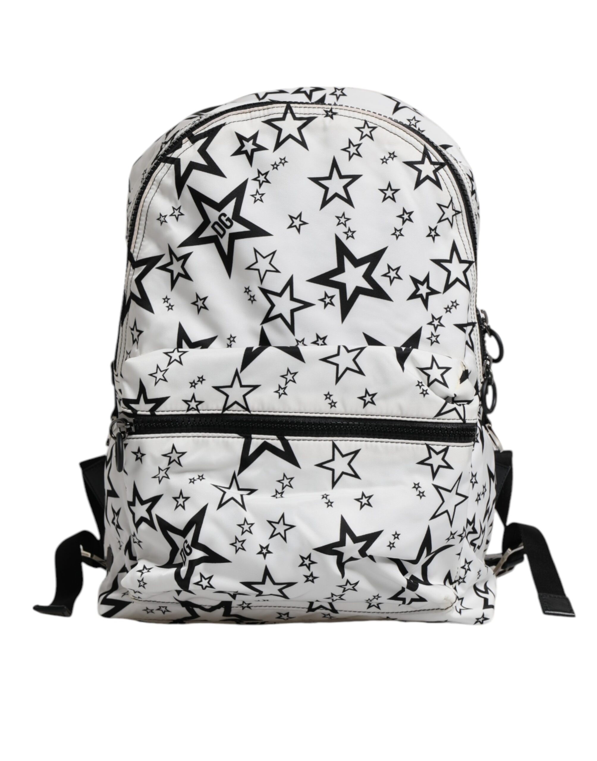 White DG Stars Print Nylon School Backpack Bag hover
