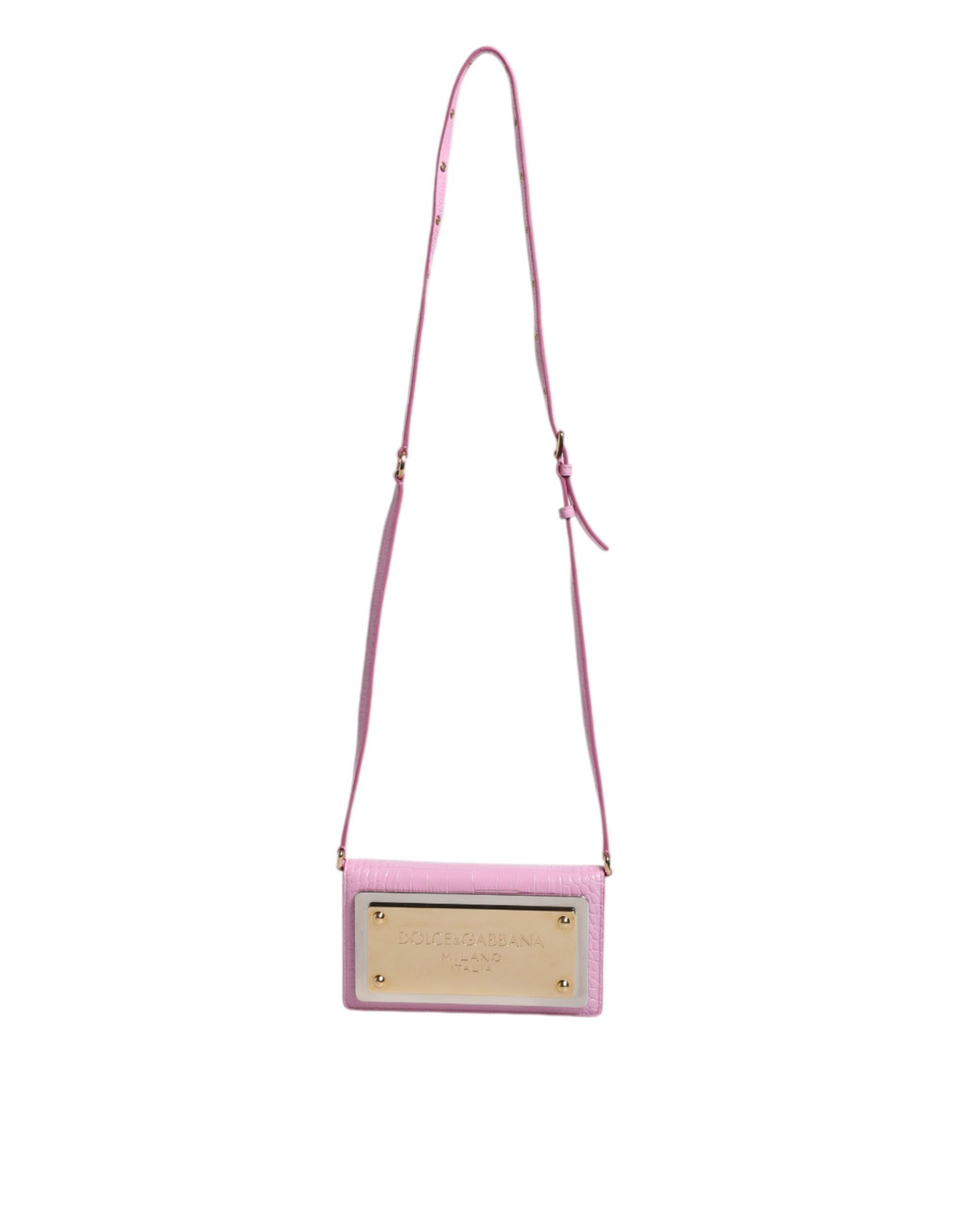 Pink Exotic Leather Logo Plaque Crossbody Bag hover