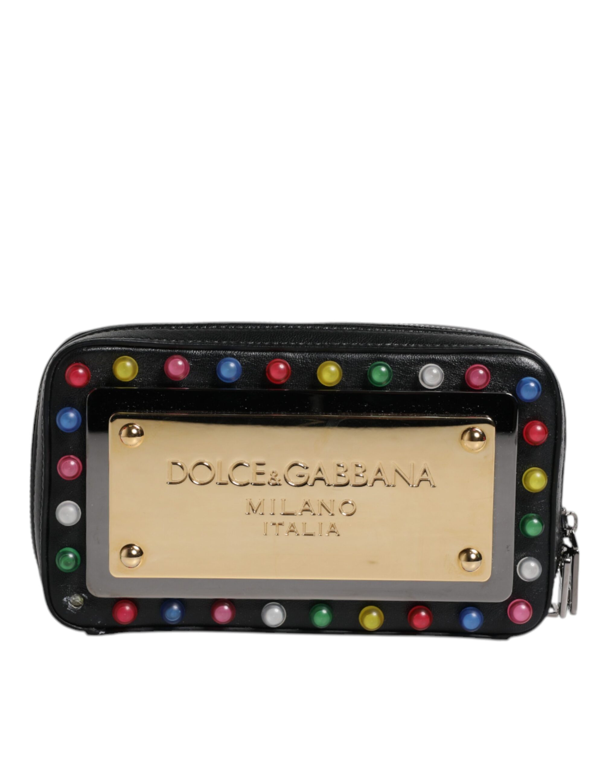 Black Leather LED Logo Wrist Strap Clutch Bag hover