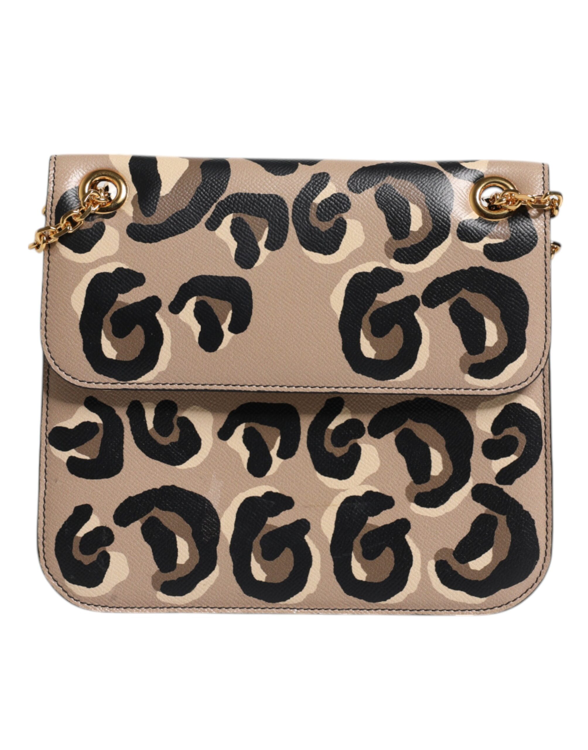 Beige DG Leopard Pattern Leather Crossbody Bag hover