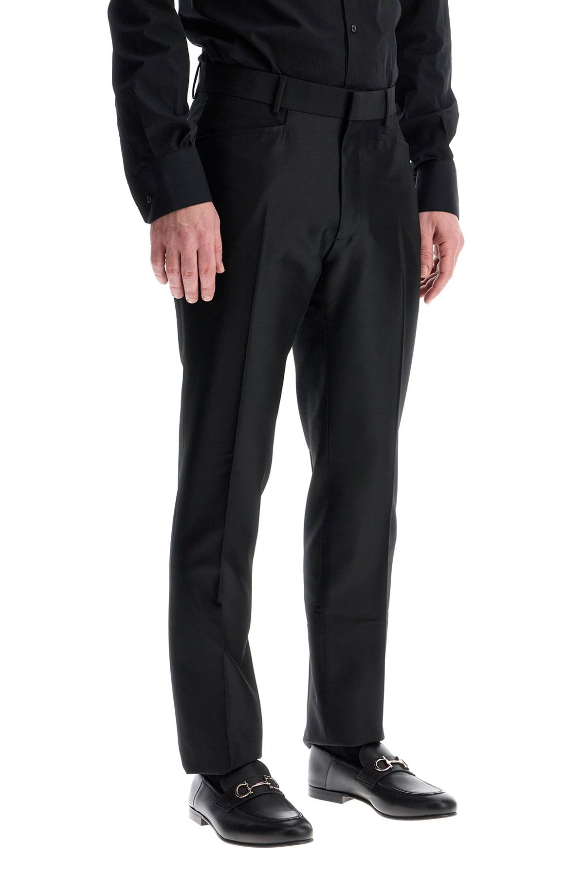 men's black wool and silk regular fit trousers made in italy hover