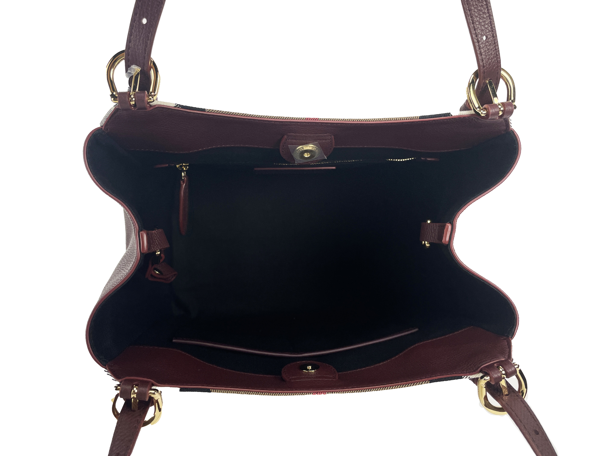 Small Canterby Mahogany Leather Check Canvas Tote Bag Purse hover