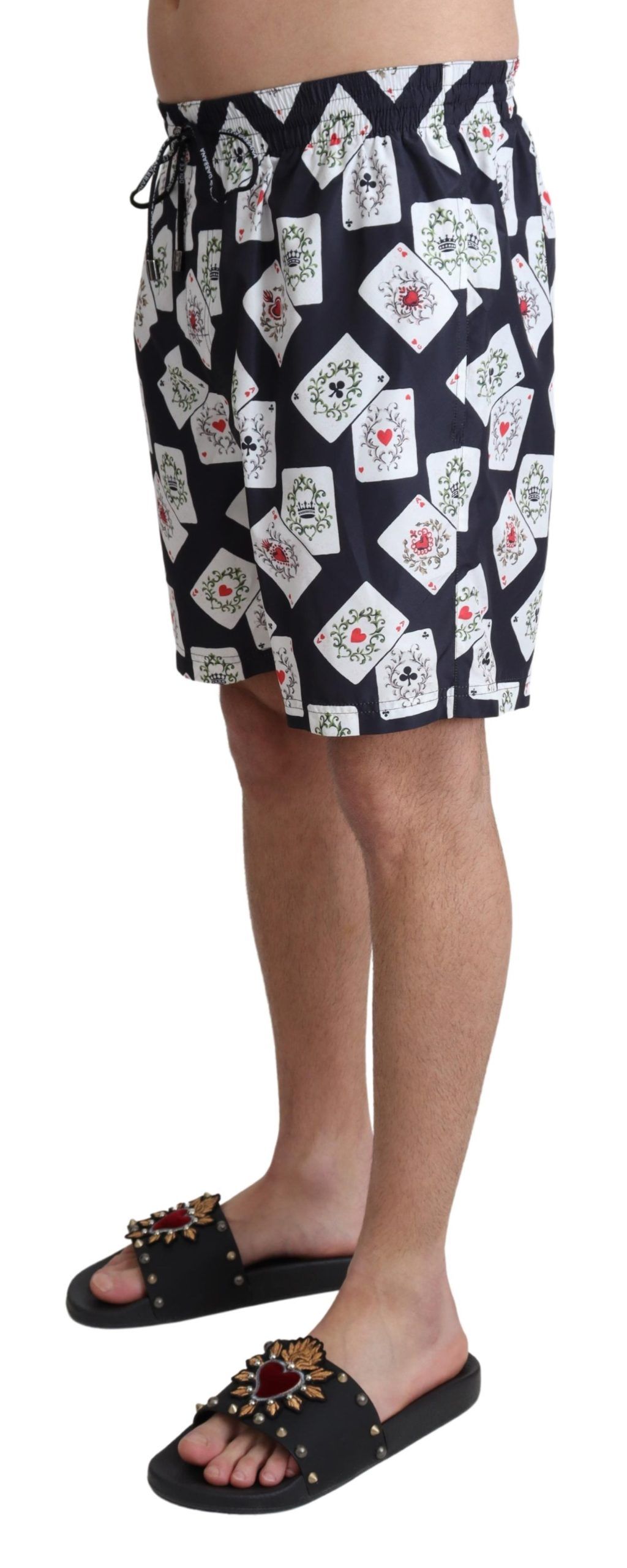 Black Card Deck Print Beachwear Swimshorts hover