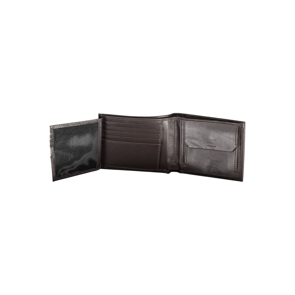 Elegant Brown Leather Dual-Compartment Wallet hover