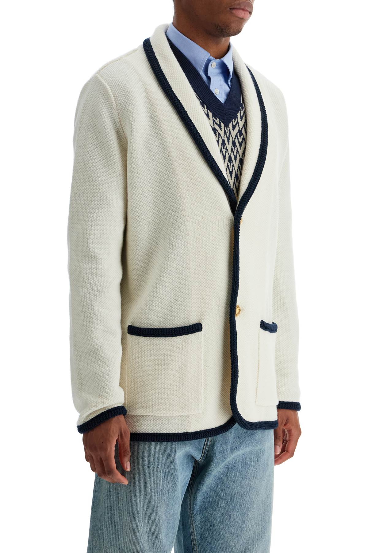 men's cotton and wool jacket in butter color with shawl collar hover