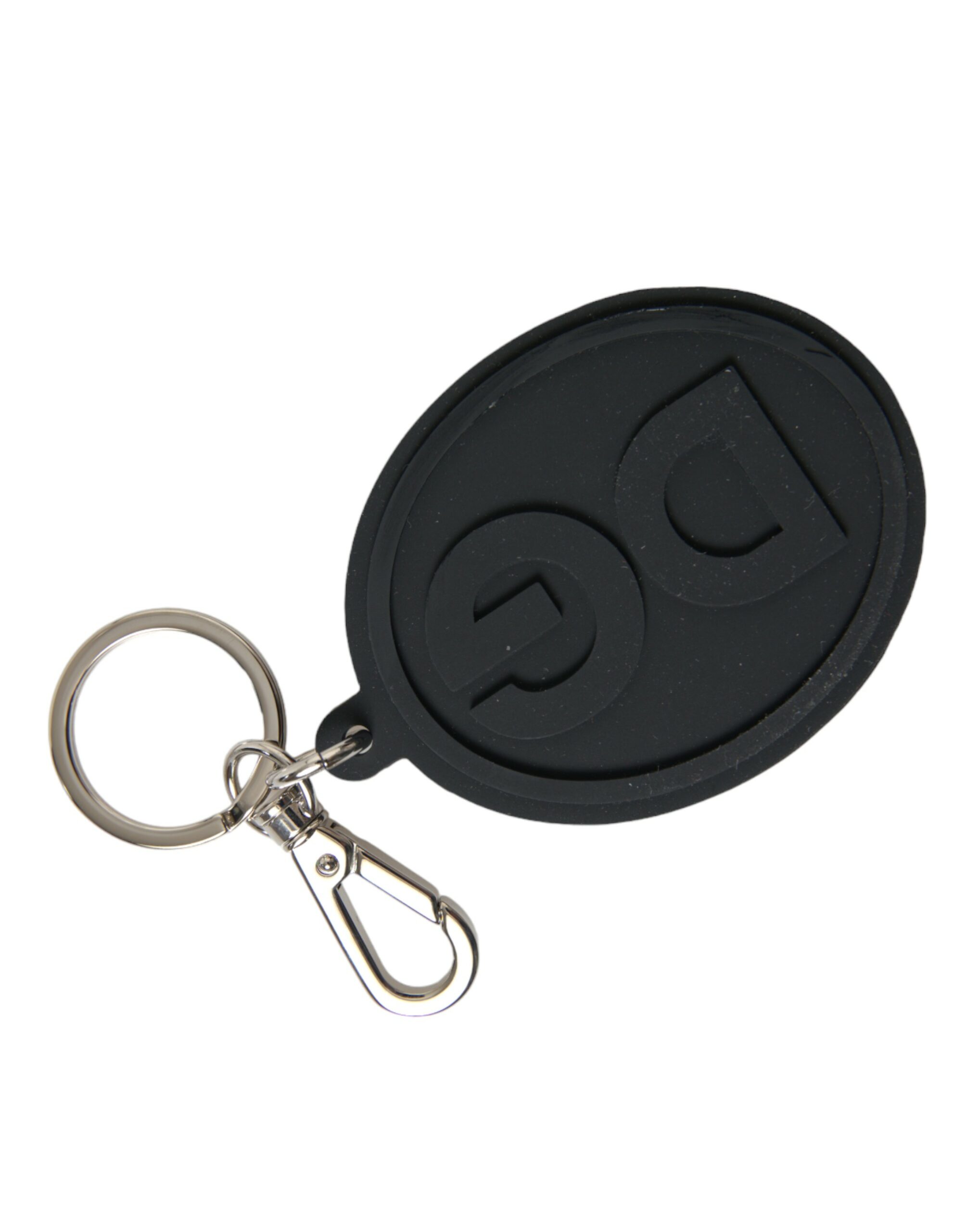 Black Rubber DG Logo Silver Brass Metal Keyring Keychain hover