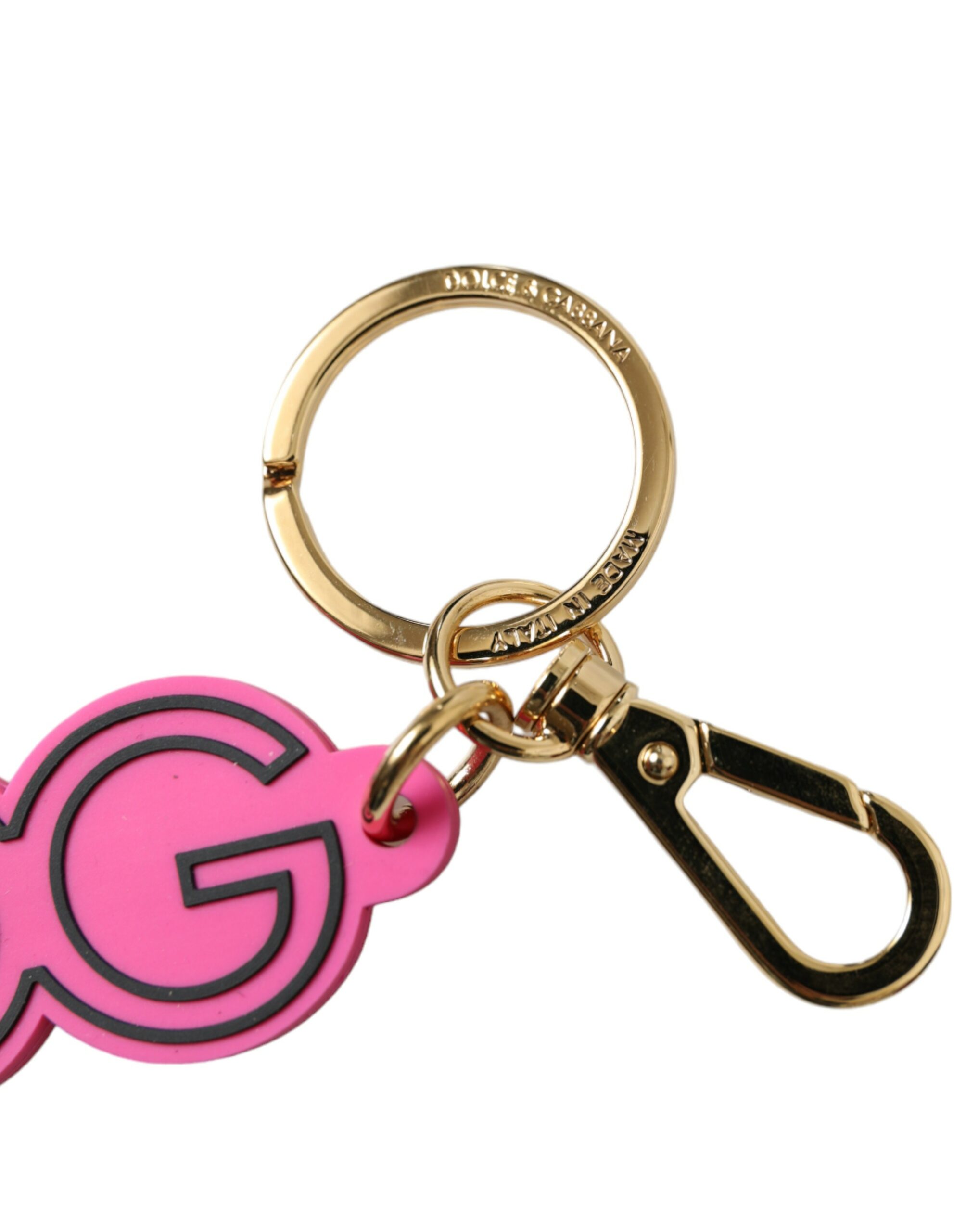 Pink Rubber Gold Tone Metal DG Logo Keyring Keychain hover