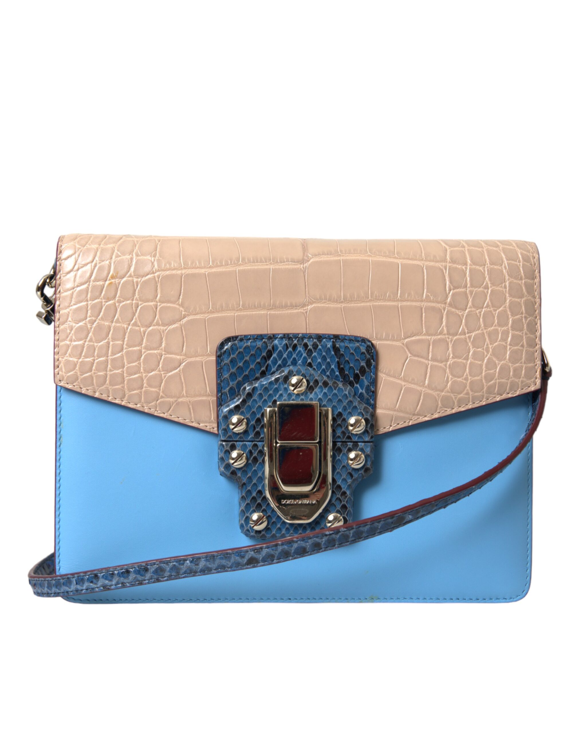 Blue Beige Exotic Leather LUCIA Crossbody Purse Bag hover