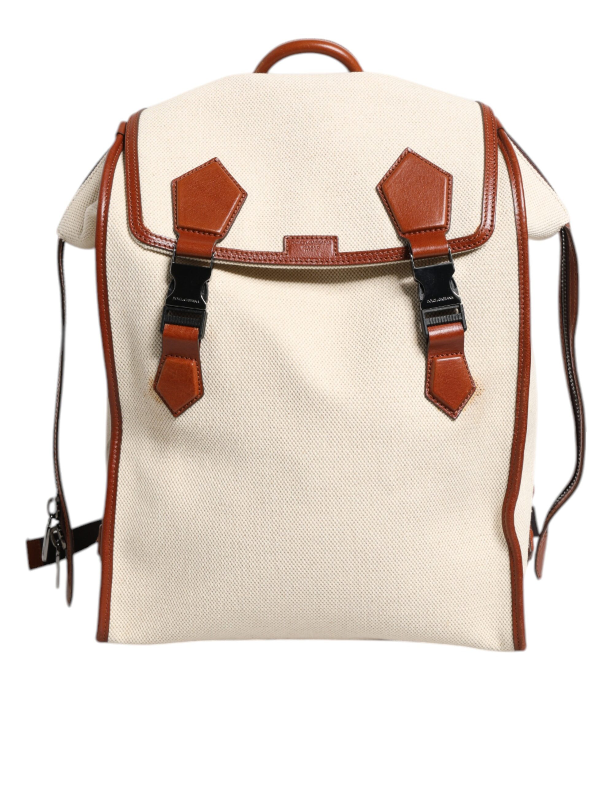 Beige Brown Canvas Leather Travel Back Pack Bag hover