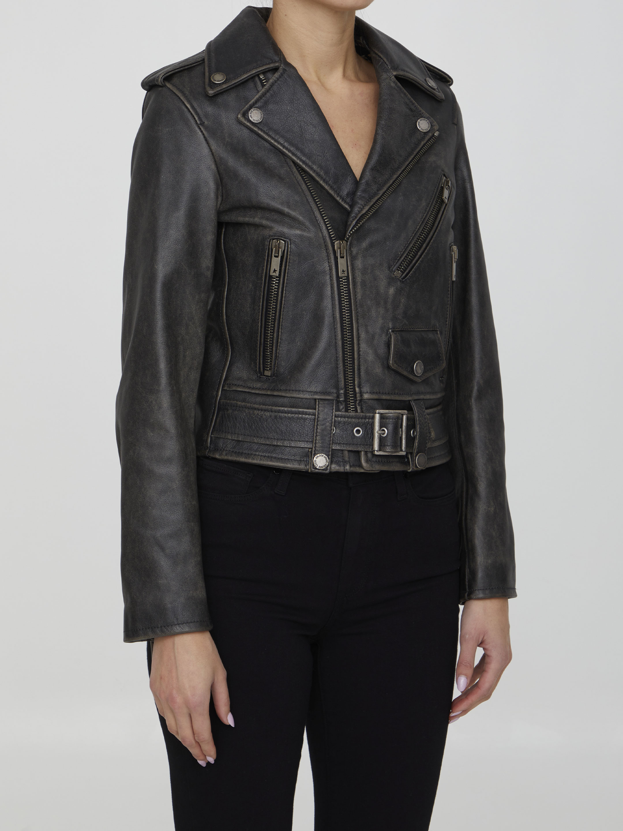 Black leather jacket hover
