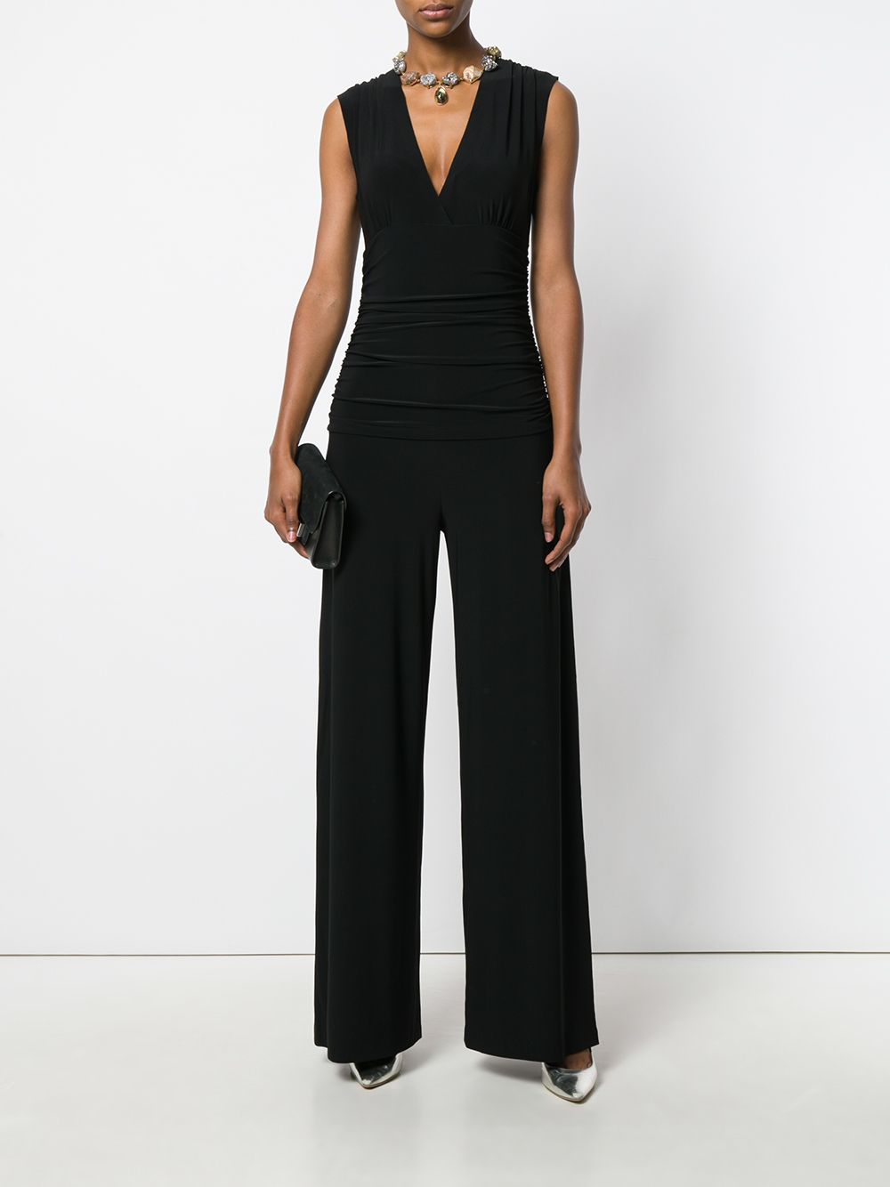 Sleeveless V-Neck Shirred Waist Jumpsuit hover