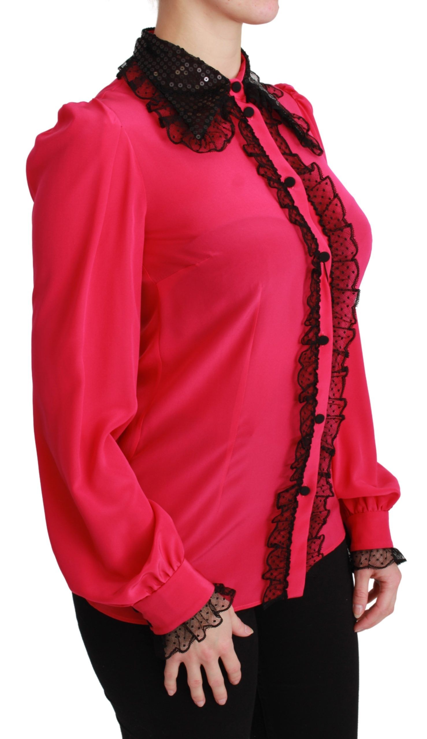 Silk Blend Lace Detail Blouse in Pink hover