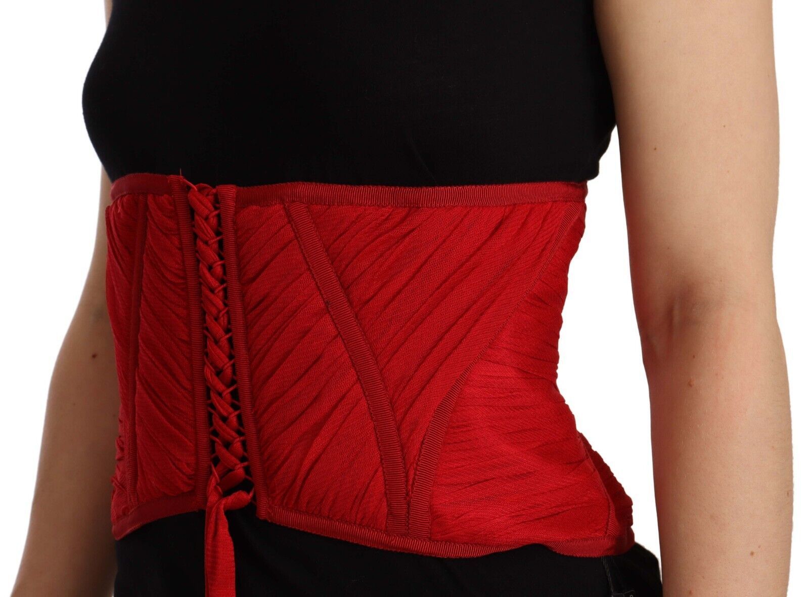 Red Corset Belt Stretch Waist Strap Silk Top hover