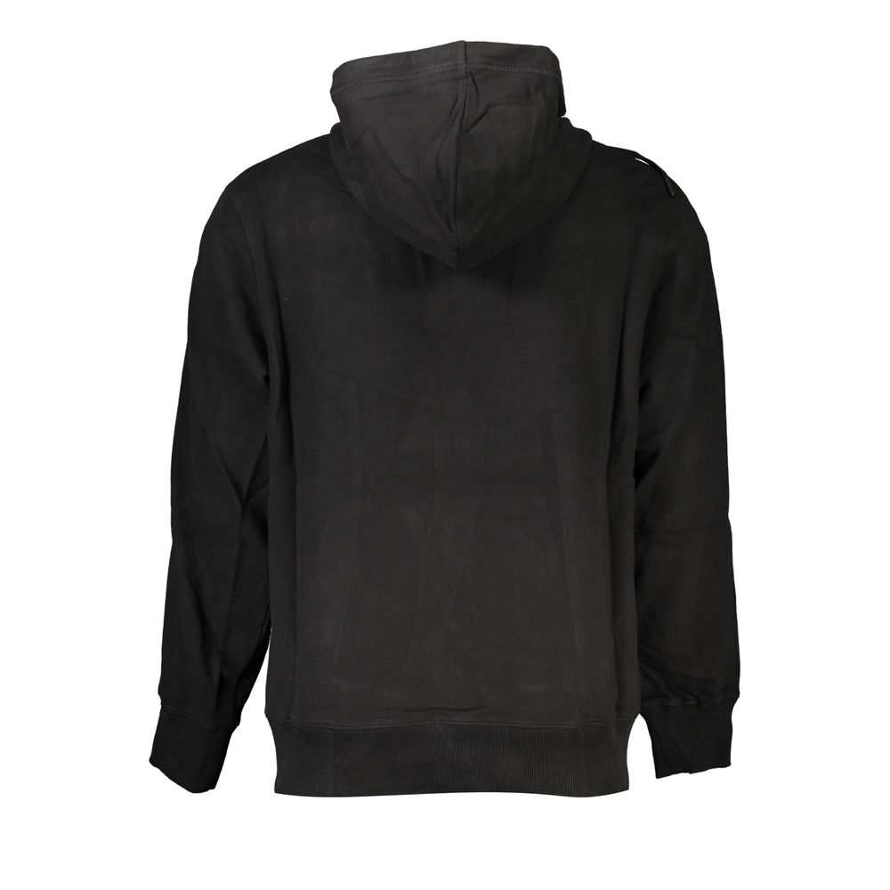 Black Cotton Men Sweater with Hood and Pockets hover