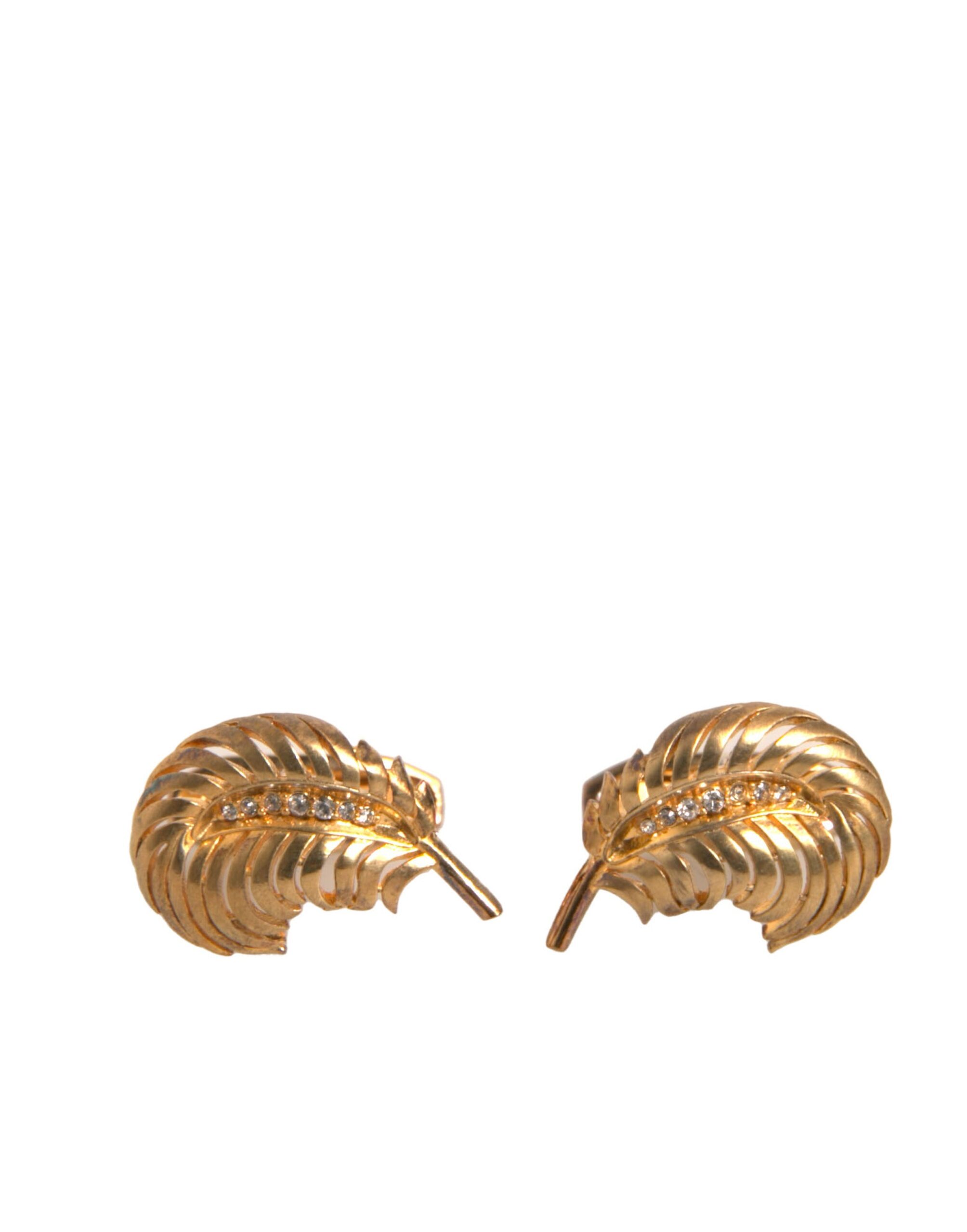Gold 925 Sterling Silver Crystal Leaf Cufflink hover