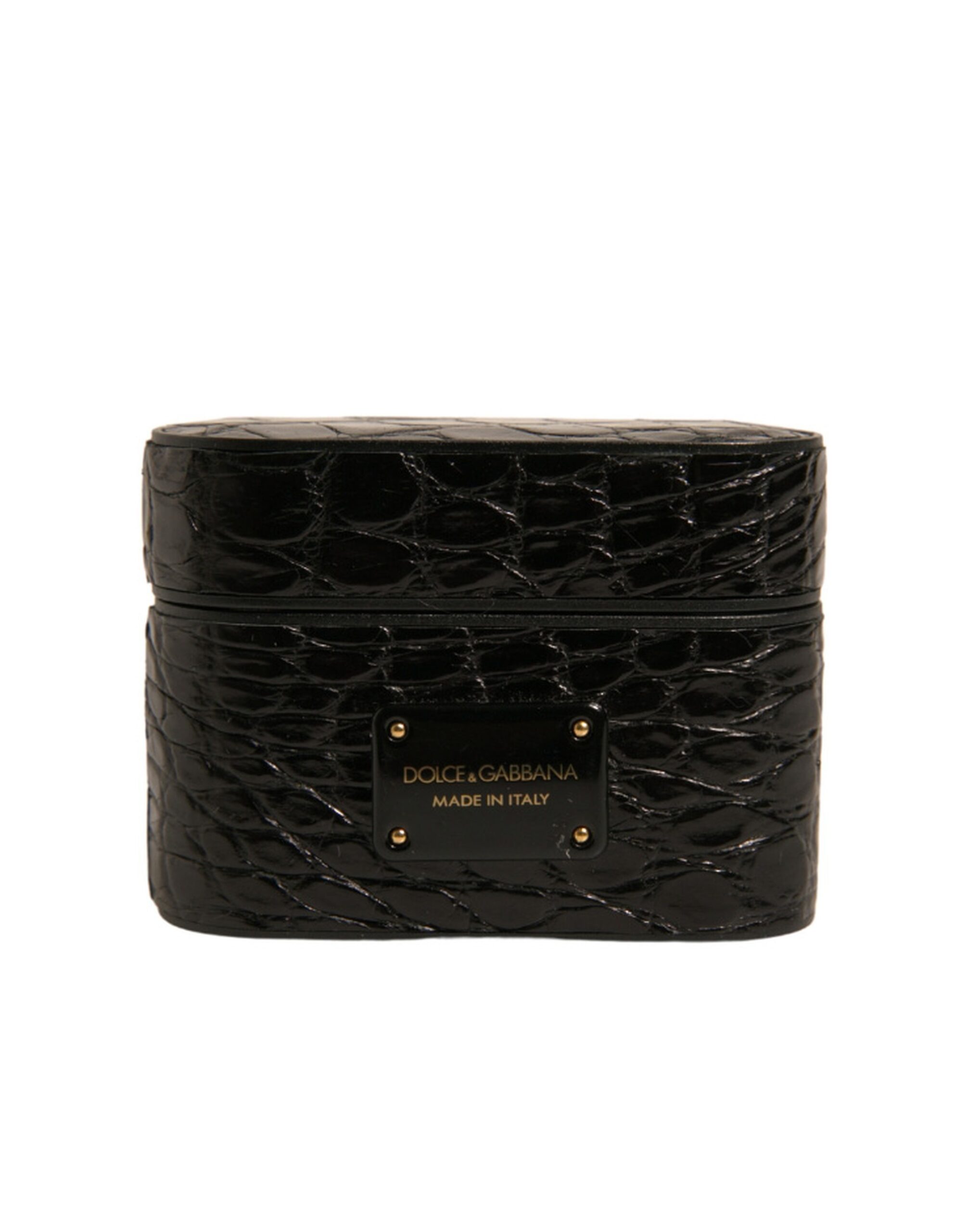 Black Leather Metal Logo Plaque Holder Airpods Case hover