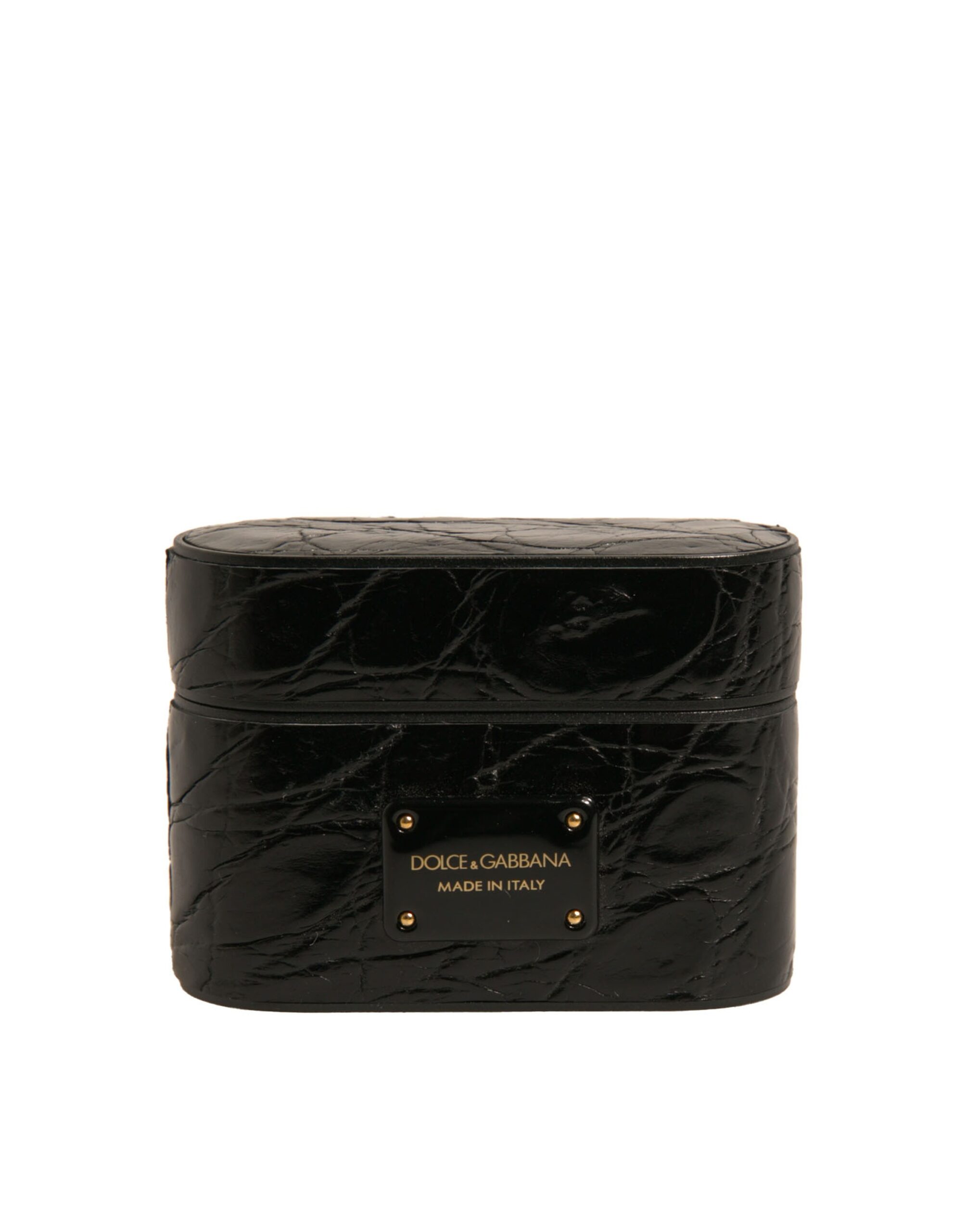 Black Leather Metal Logo Plaque Holder Airpods Case hover