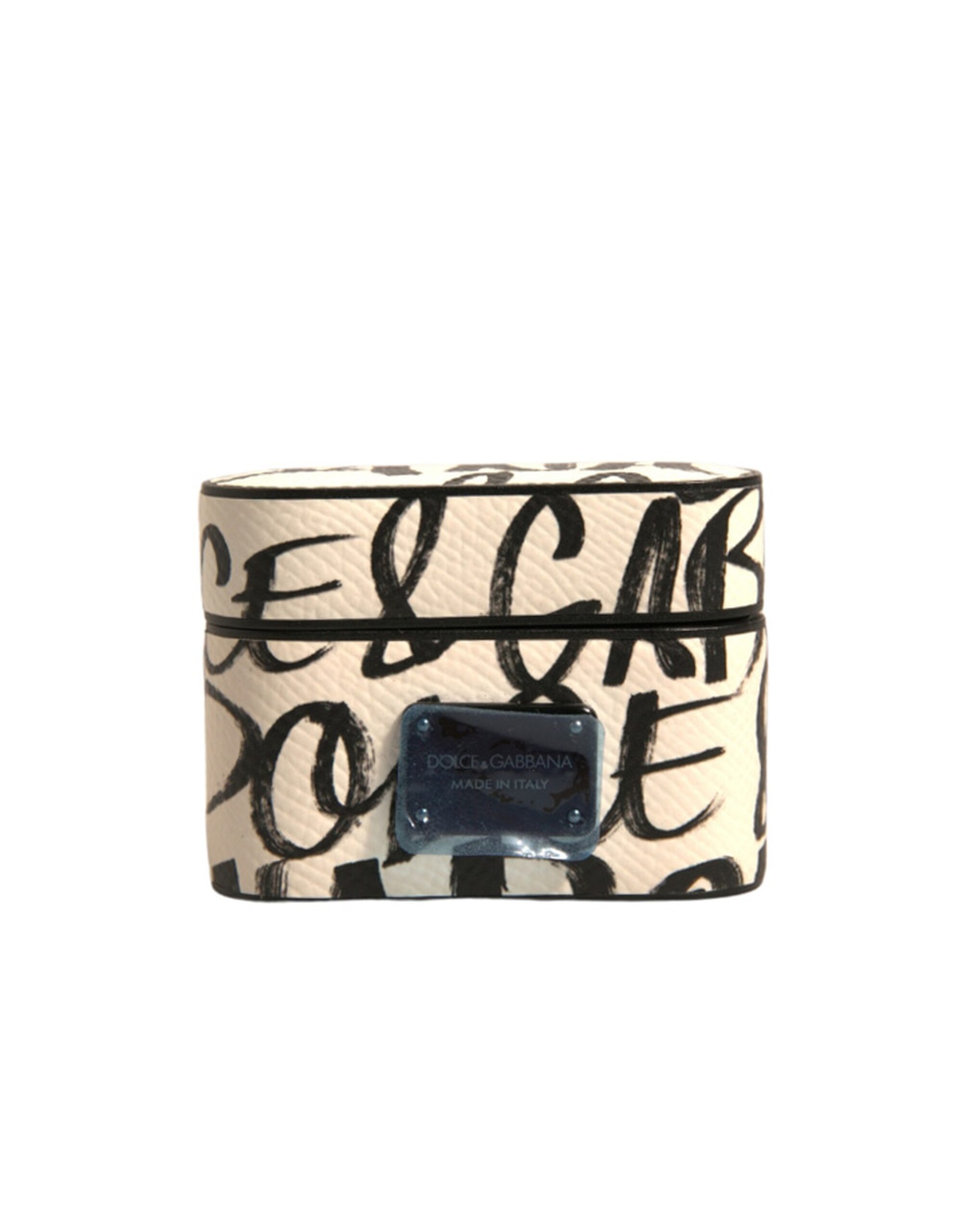 Black White Leather Scribble Embossed Logo Airpods Case hover