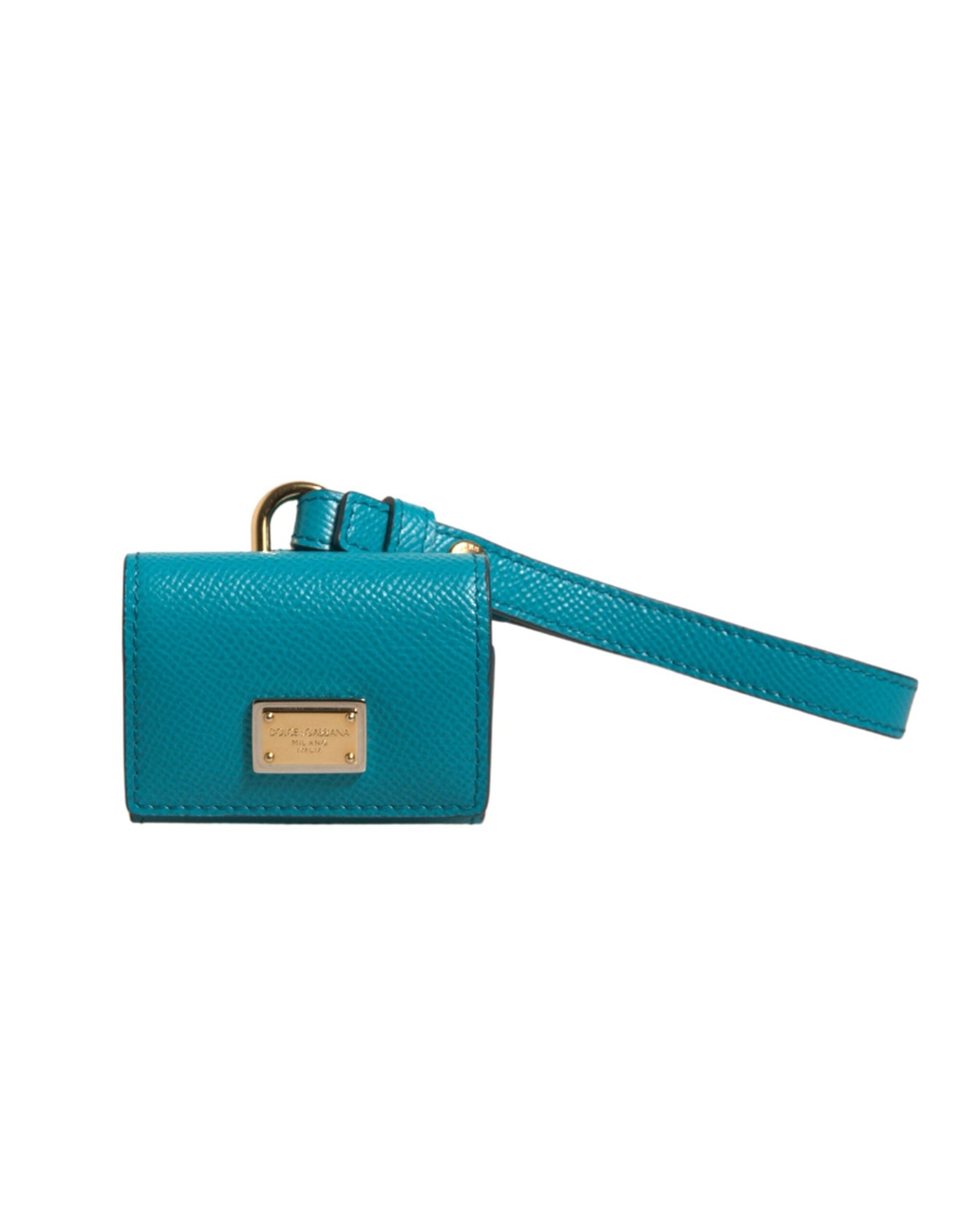 Green Logo Plaque Leather Gold Metal Strap Airpods Case hover