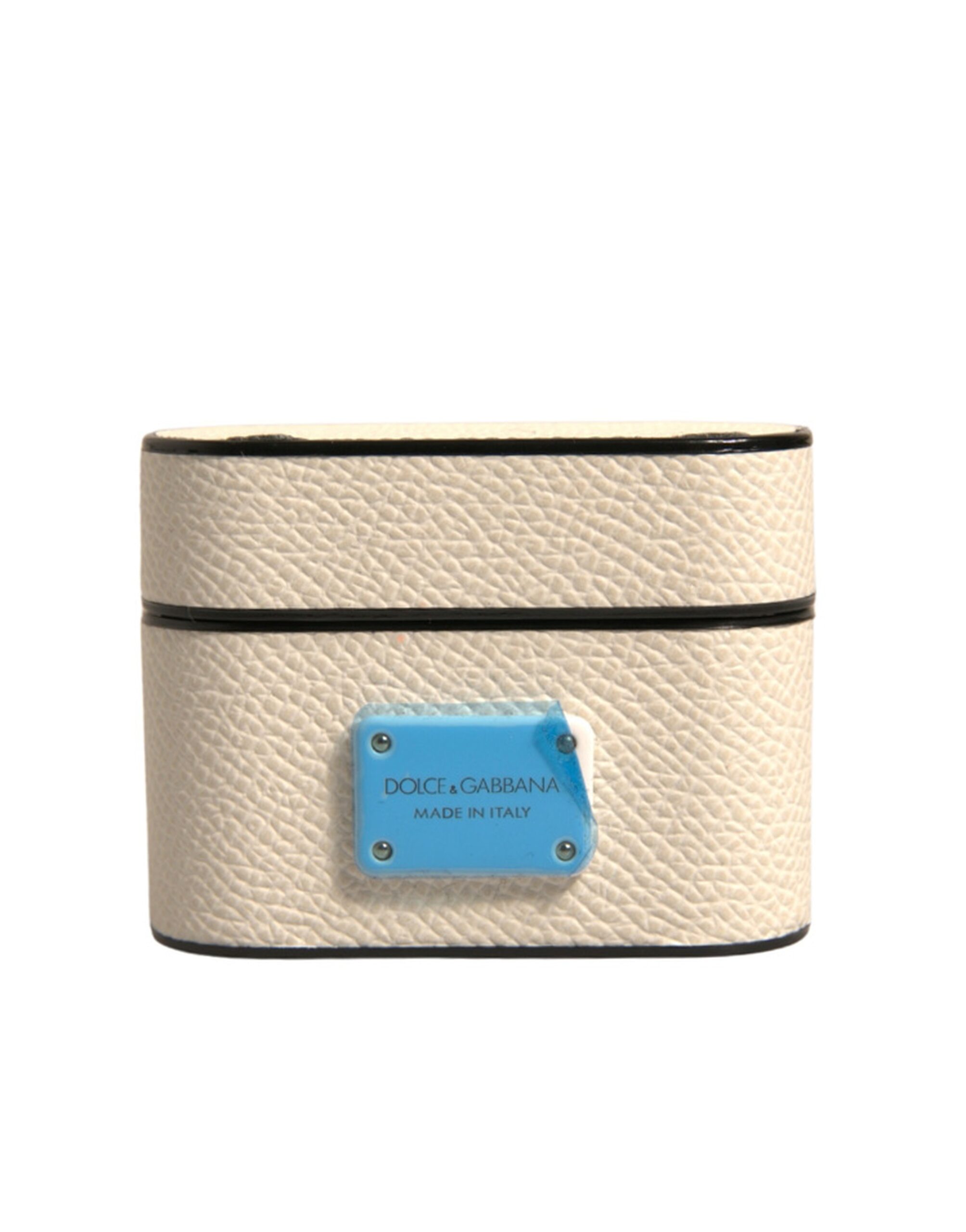 White Leather Metal Logo Plaque Holder Airpods Case hover