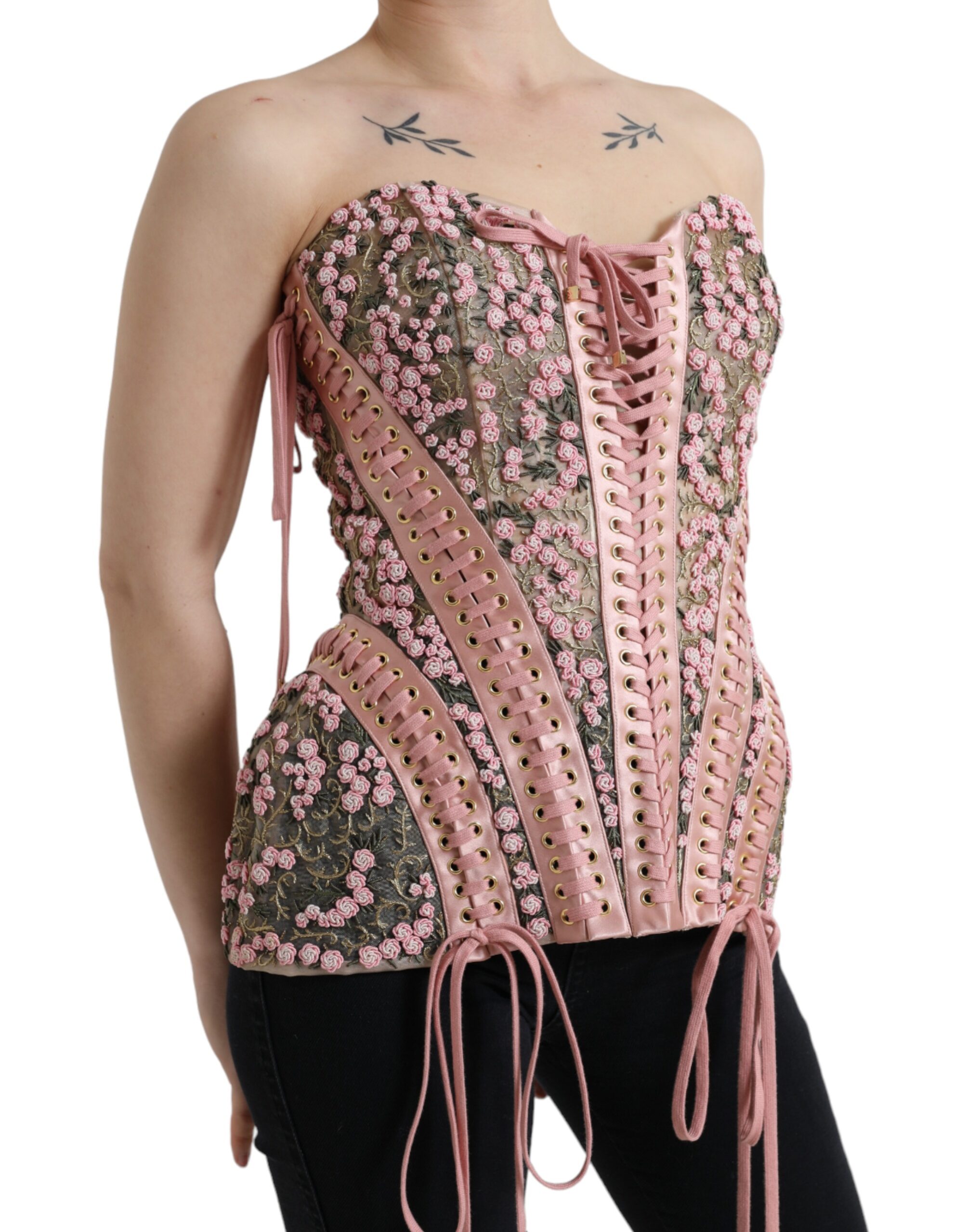 Pink Floral Applique Bustier Corset Top hover