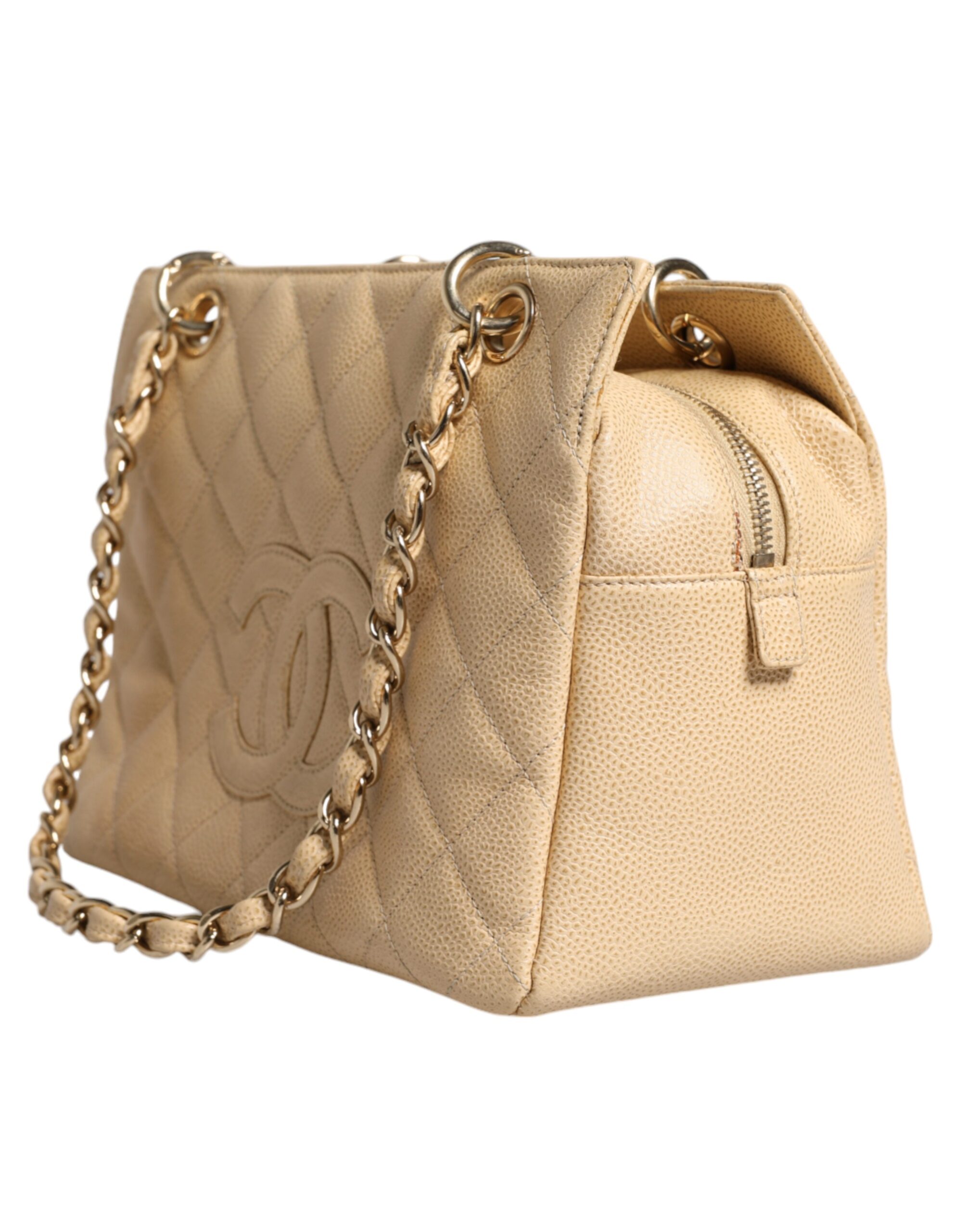 Beige Caviar De Coco Chain Leather Purse Bag hover