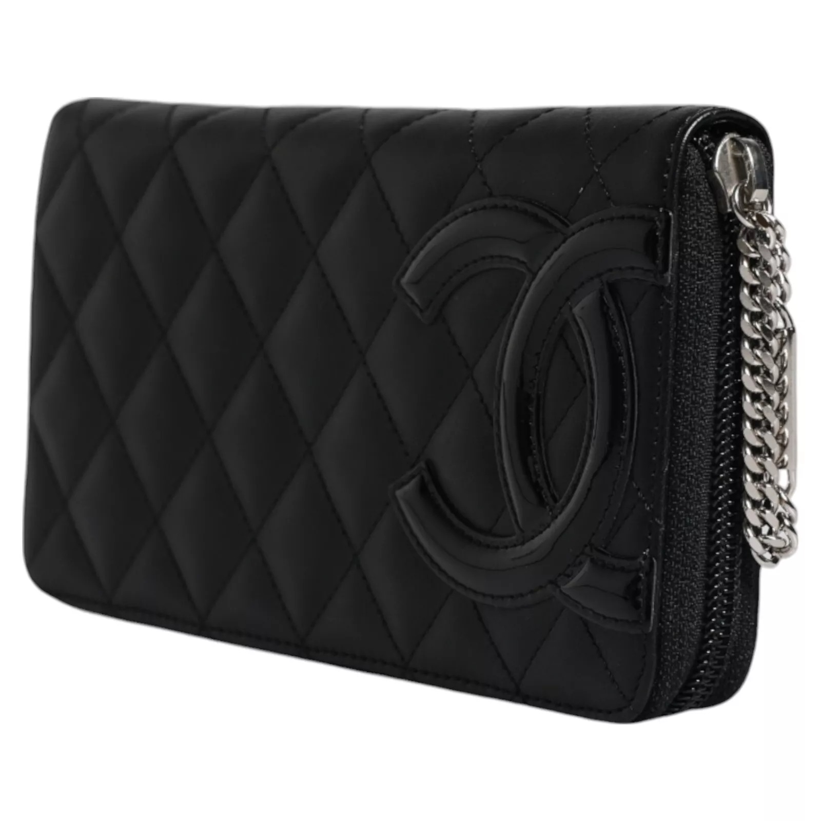 Black Quilted Leather Logo CC Continental Zip Wallet hover