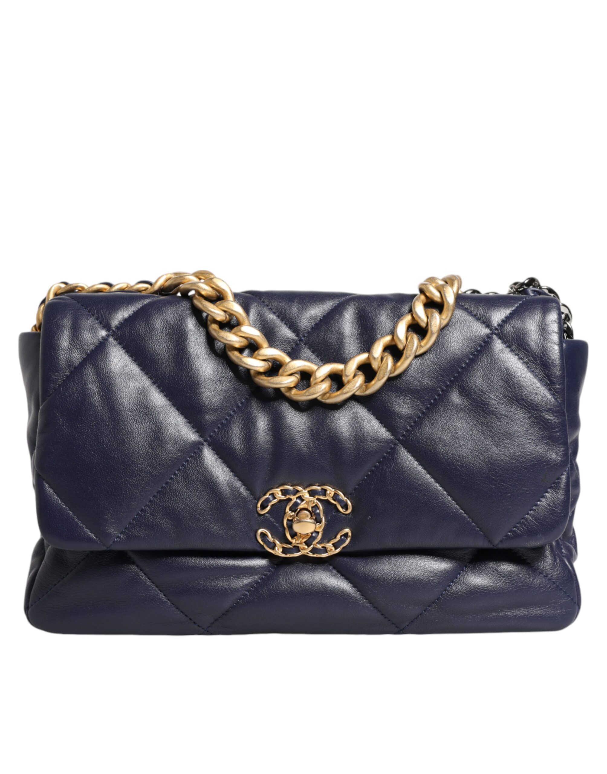 Blue Leather Large Quilted Chain Hand Shoulder Bag hover