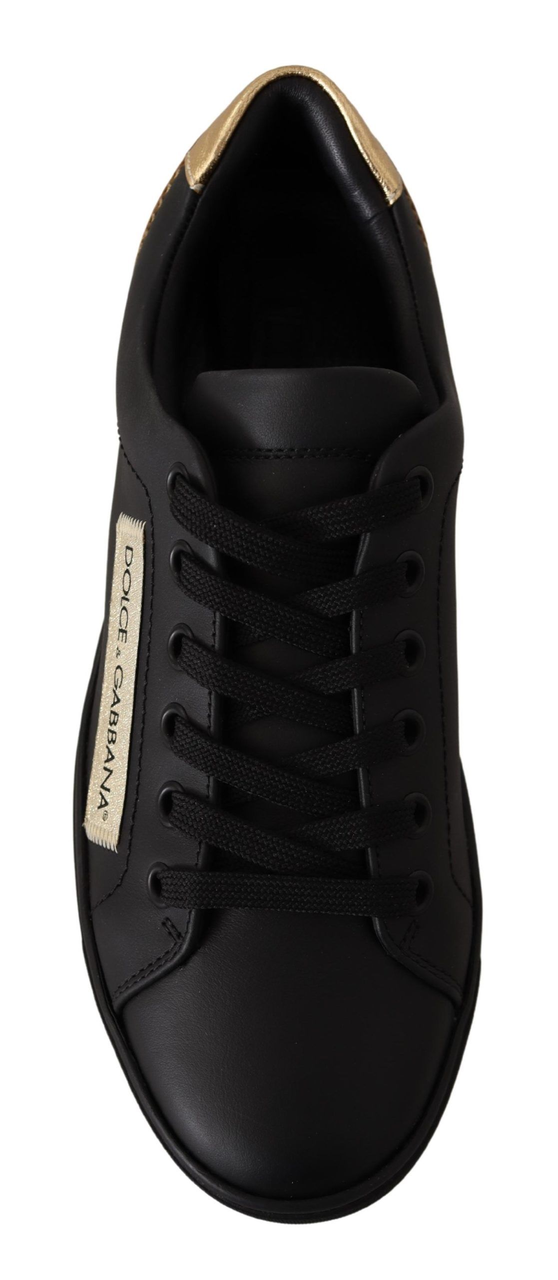 Chic Black and Gold Low-top Leather Sneakers hover
