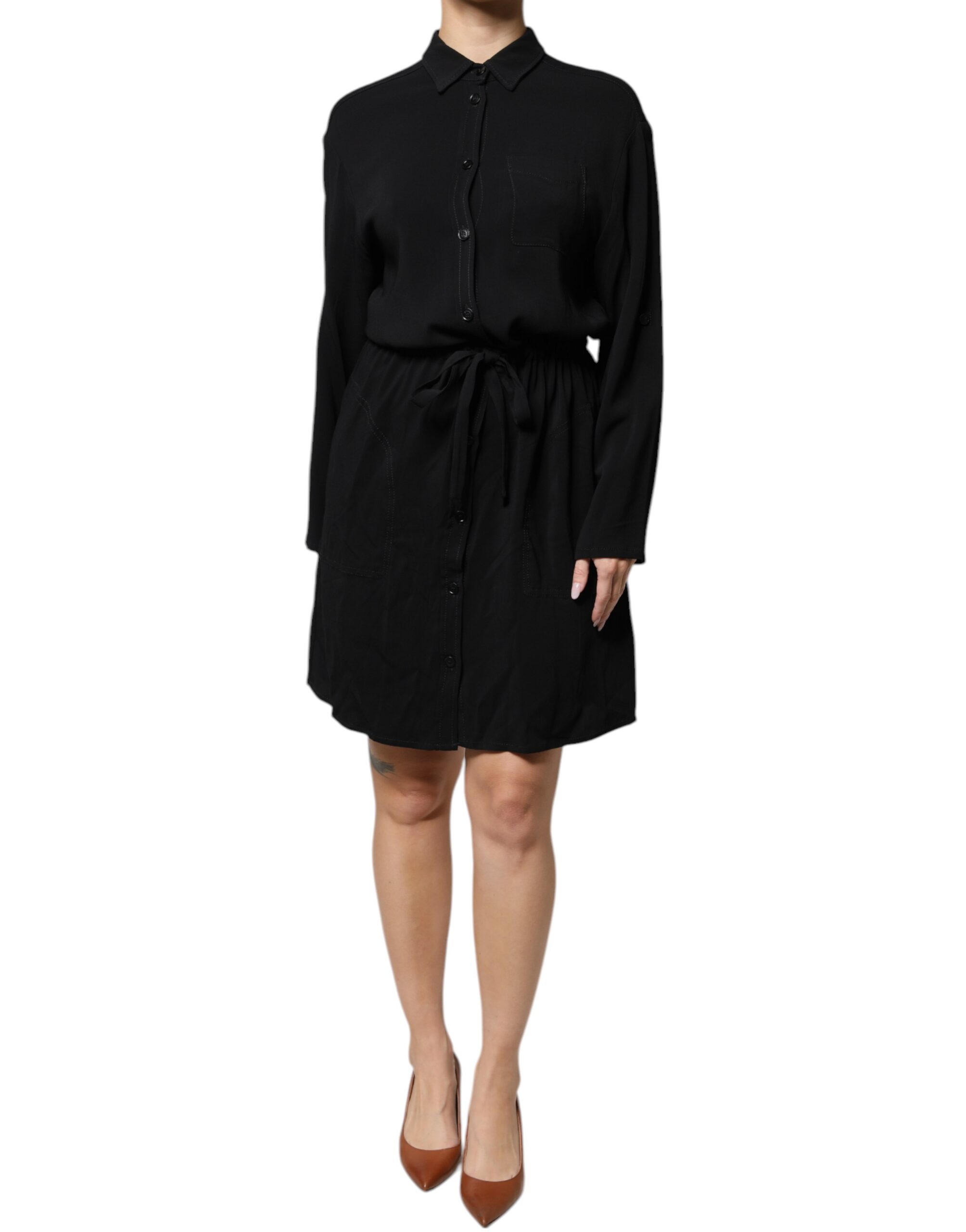 Black Viscose Long Sleeves A-line Mini Dress hover
