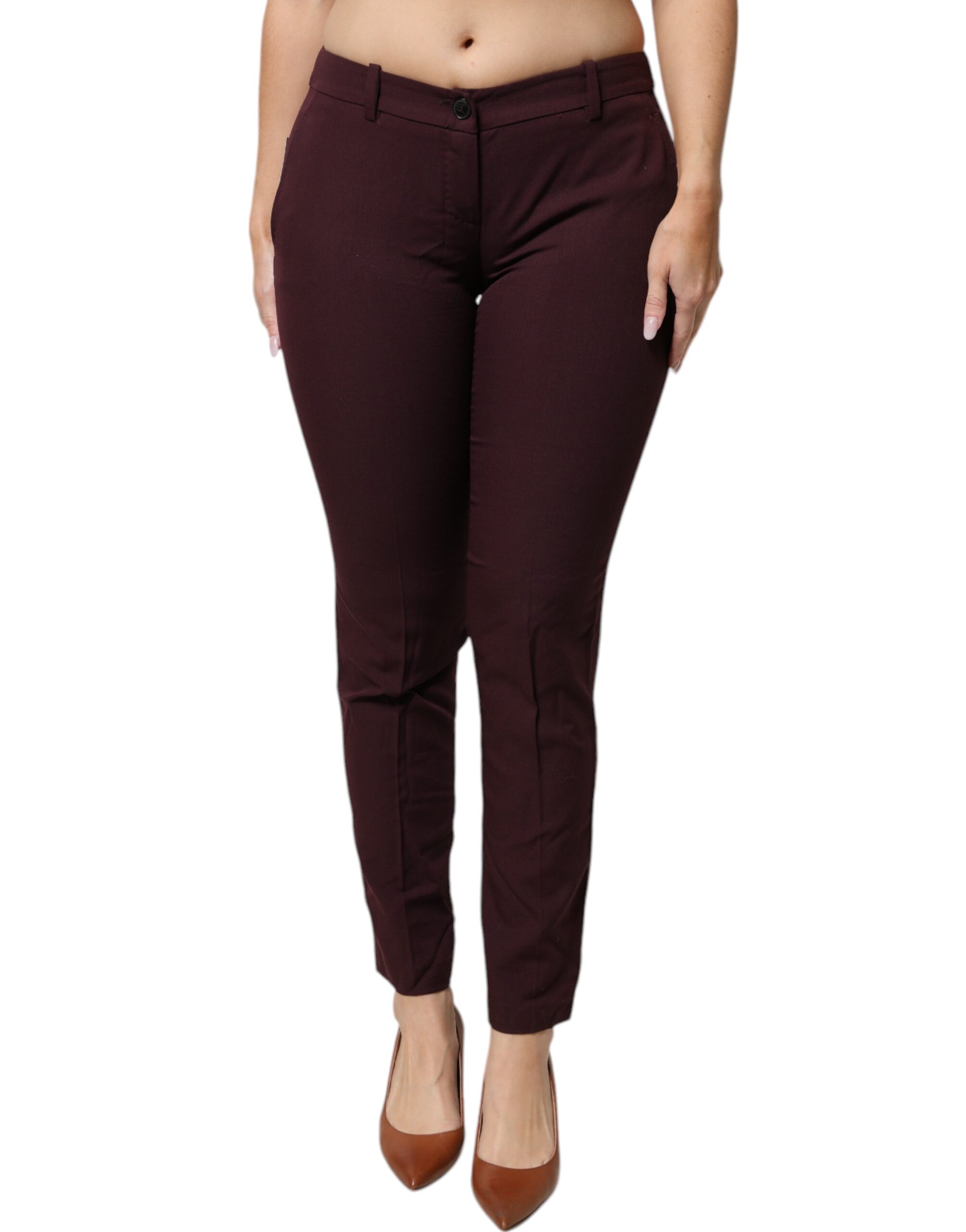 Maroon Mid Waist Tapered Skinny Dress Pants hover