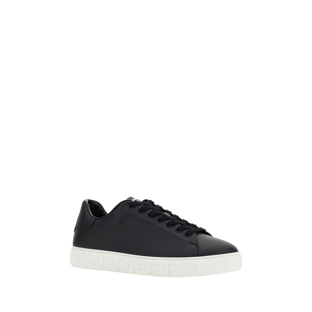 Leather Sneakers With La Greca Detail In Black hover