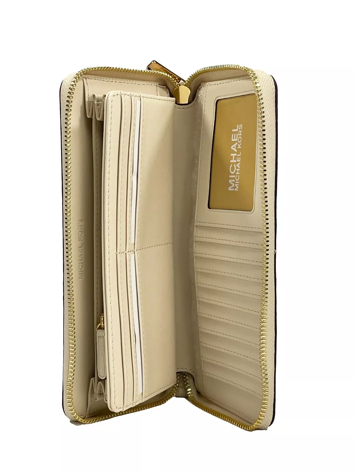 Jet Set Travel Center Stripe Signature Continental Wallet Vanilla Pale Gold hover
