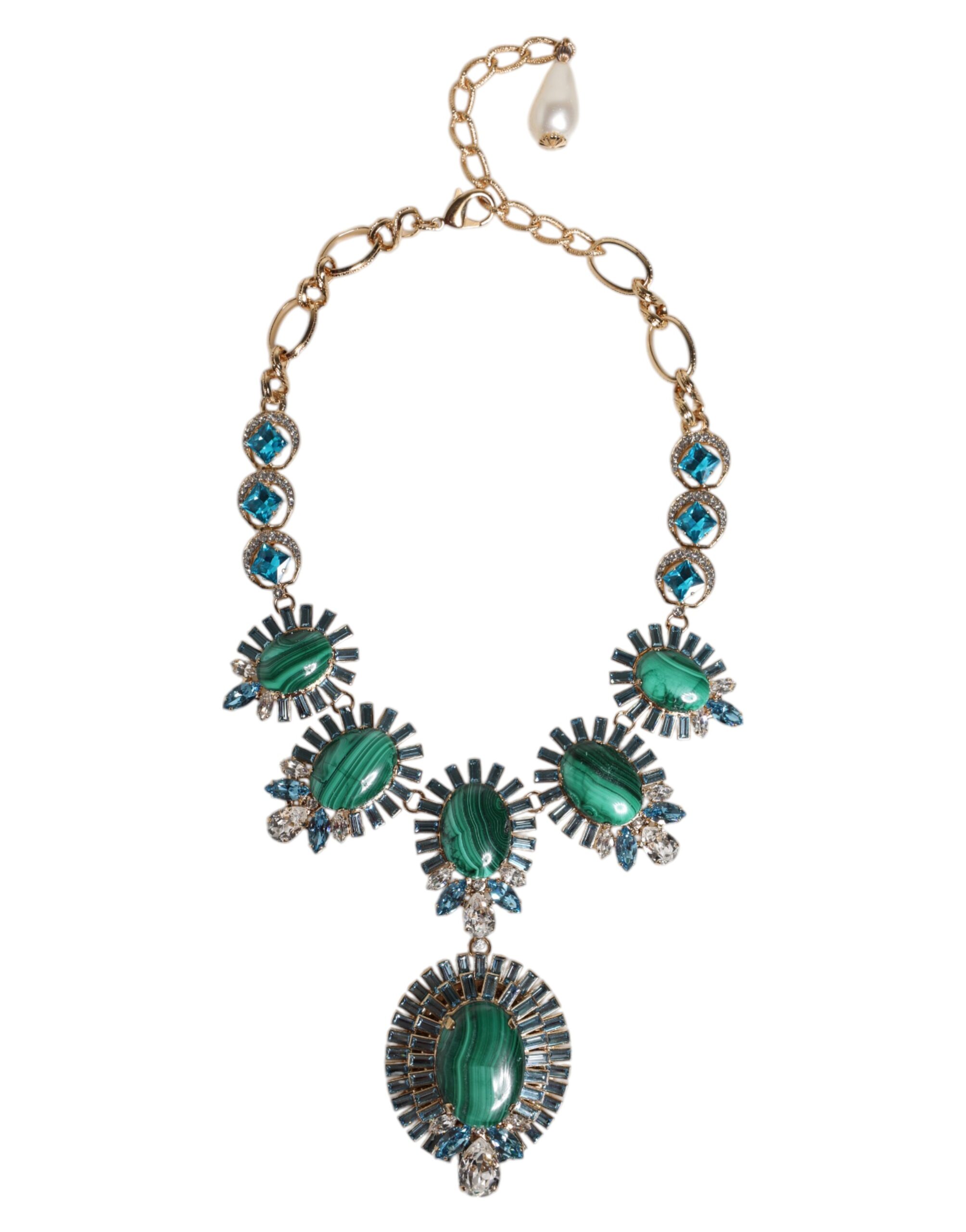 Gold Brass Pietre Oval Crystal Embellished Necklace hover