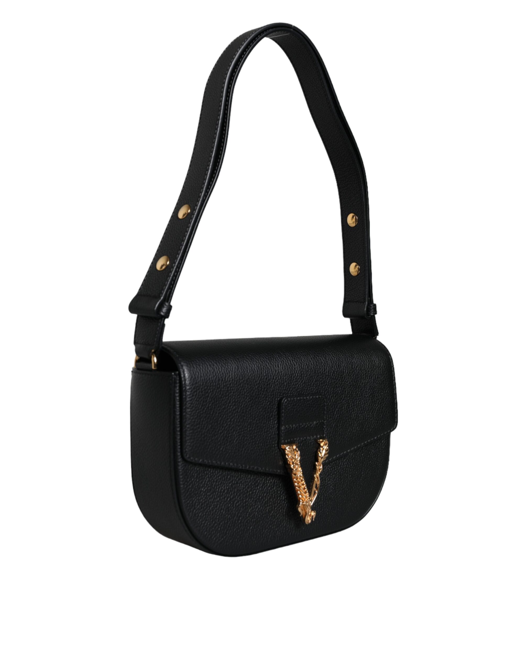 Black Grainy Calf Leather Logo Crossbody Shoulder Bag hover