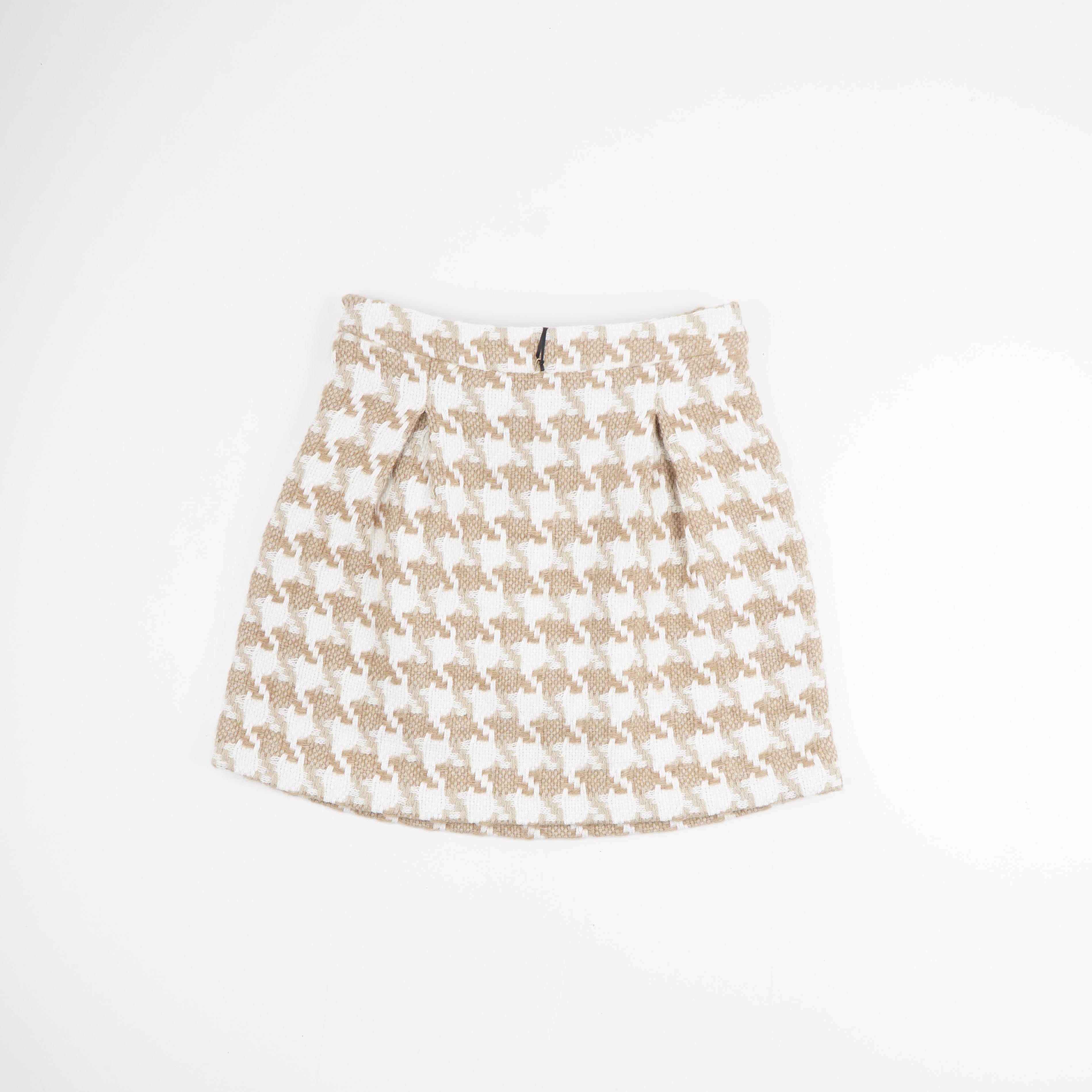 Houndstooth Tweed Leather-trim Wool-blend Mini Skirt In Beige hover