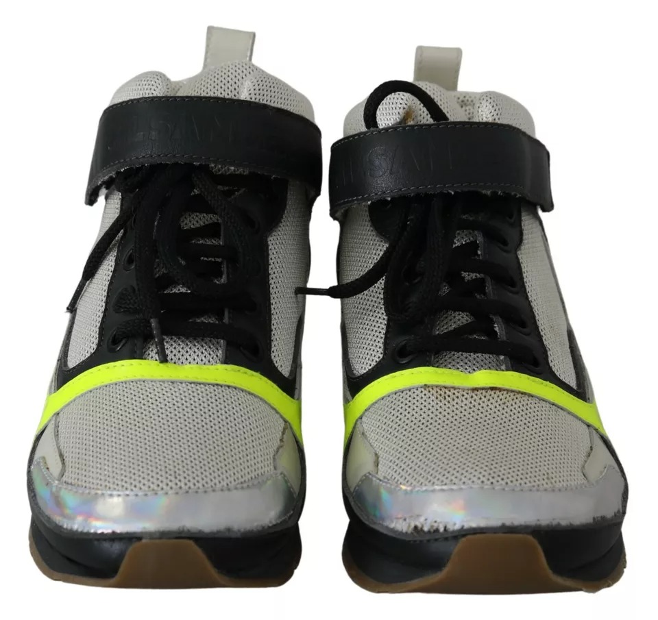 Fog Gray Neon Green Black Lace-Up Strap Shoes hover
