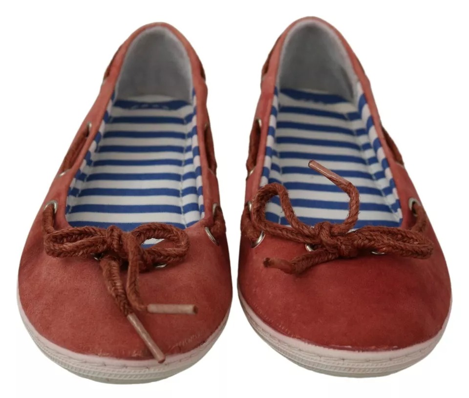 Coral Suede Lace Bow Loafers Ballet Flat Shoes hover