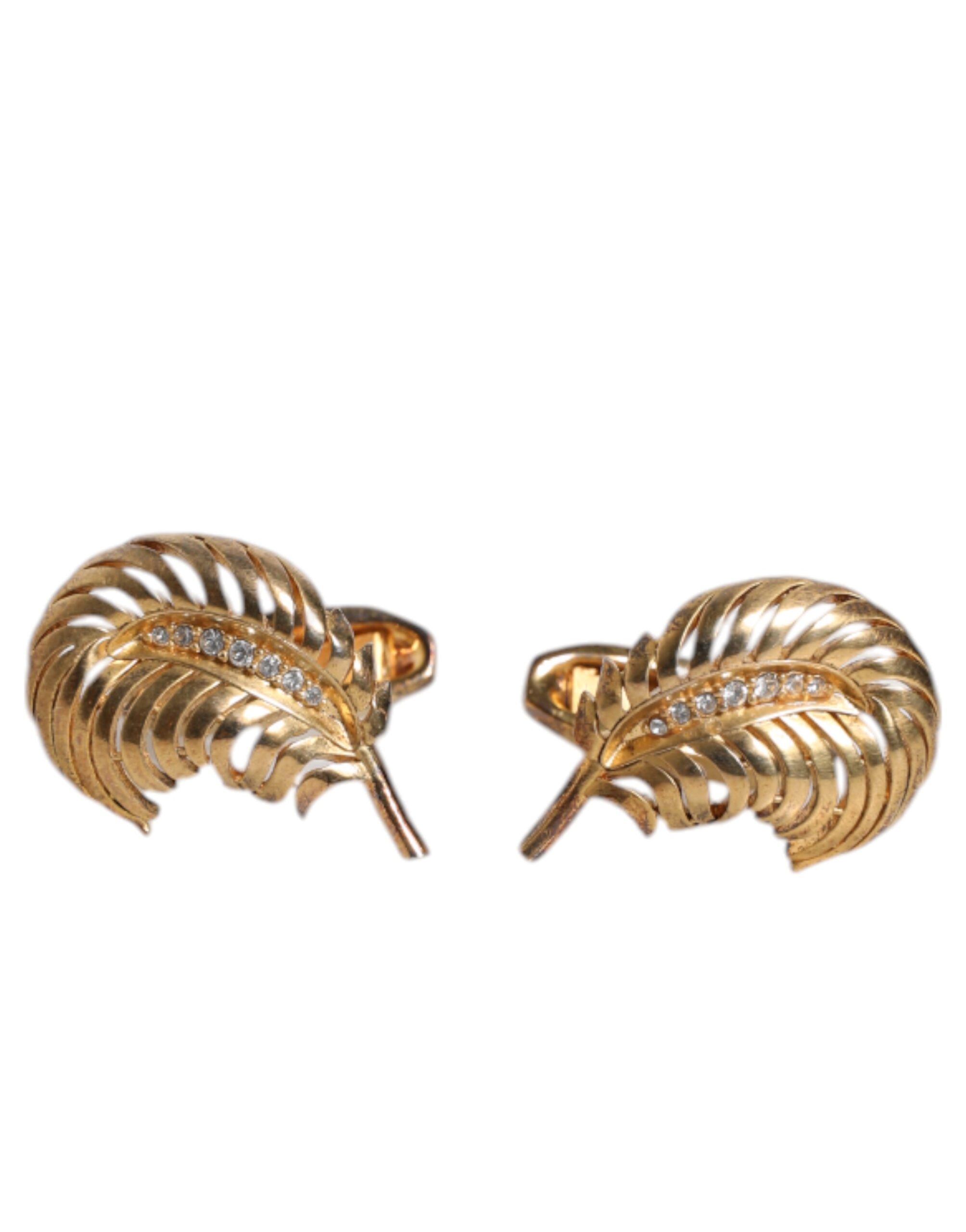 Gold 925 Sterling Silver Crystal Leaf Accessory Cufflink hover