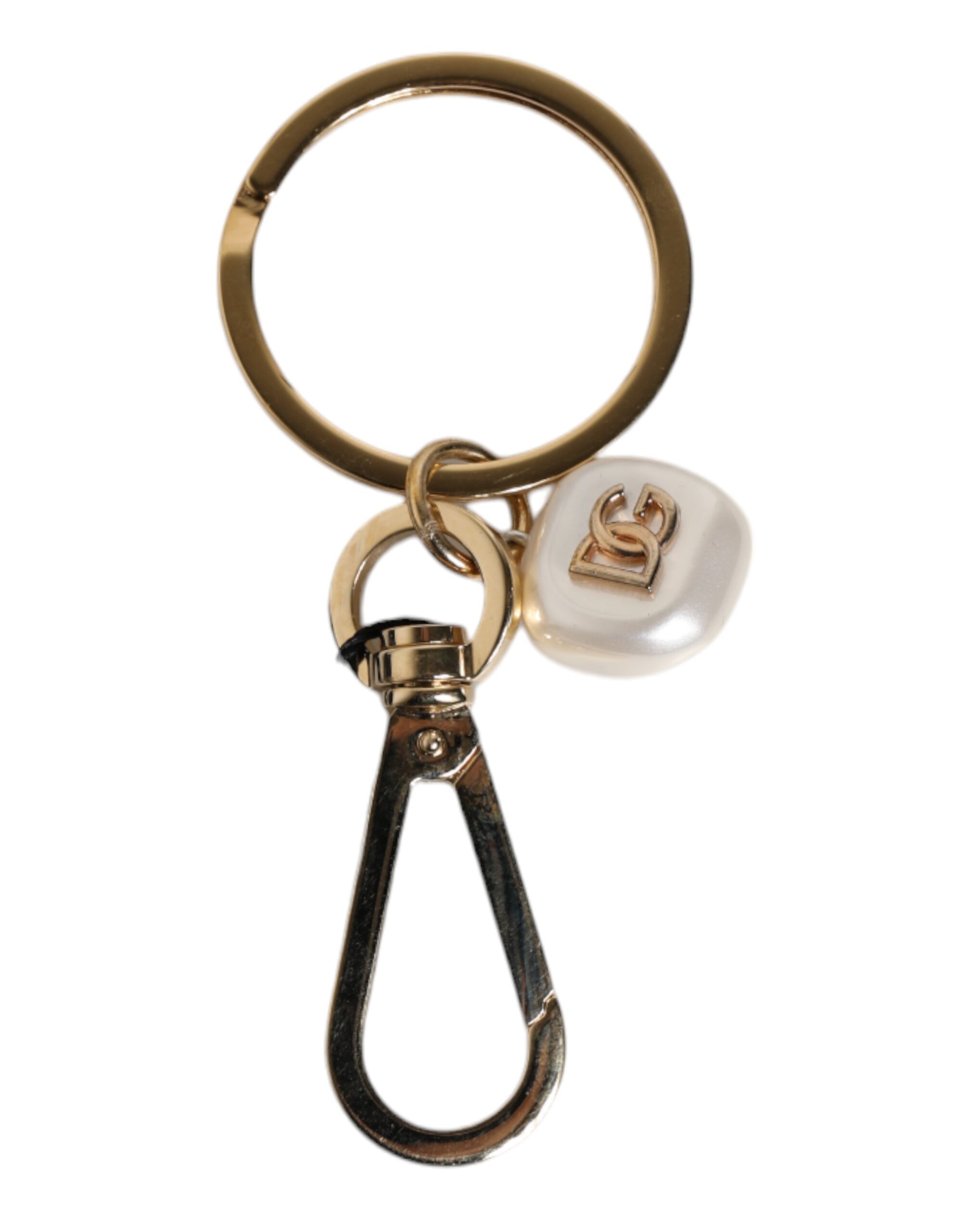 Chic Gold Brass Faux Pearl Letter Charm Keyring Keychain hover