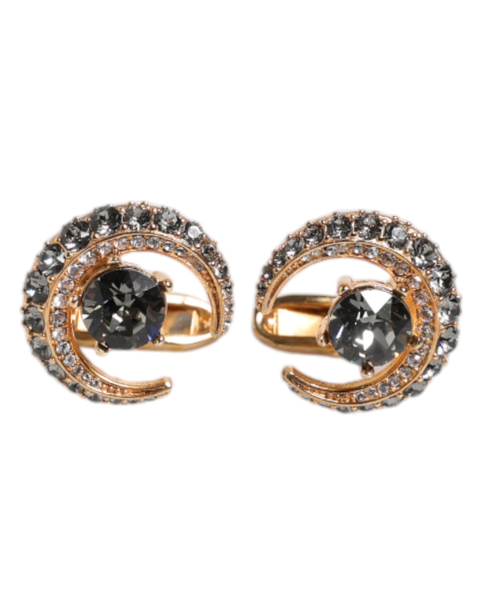 Brass Gold Black Crystal Luna Cufflink hover