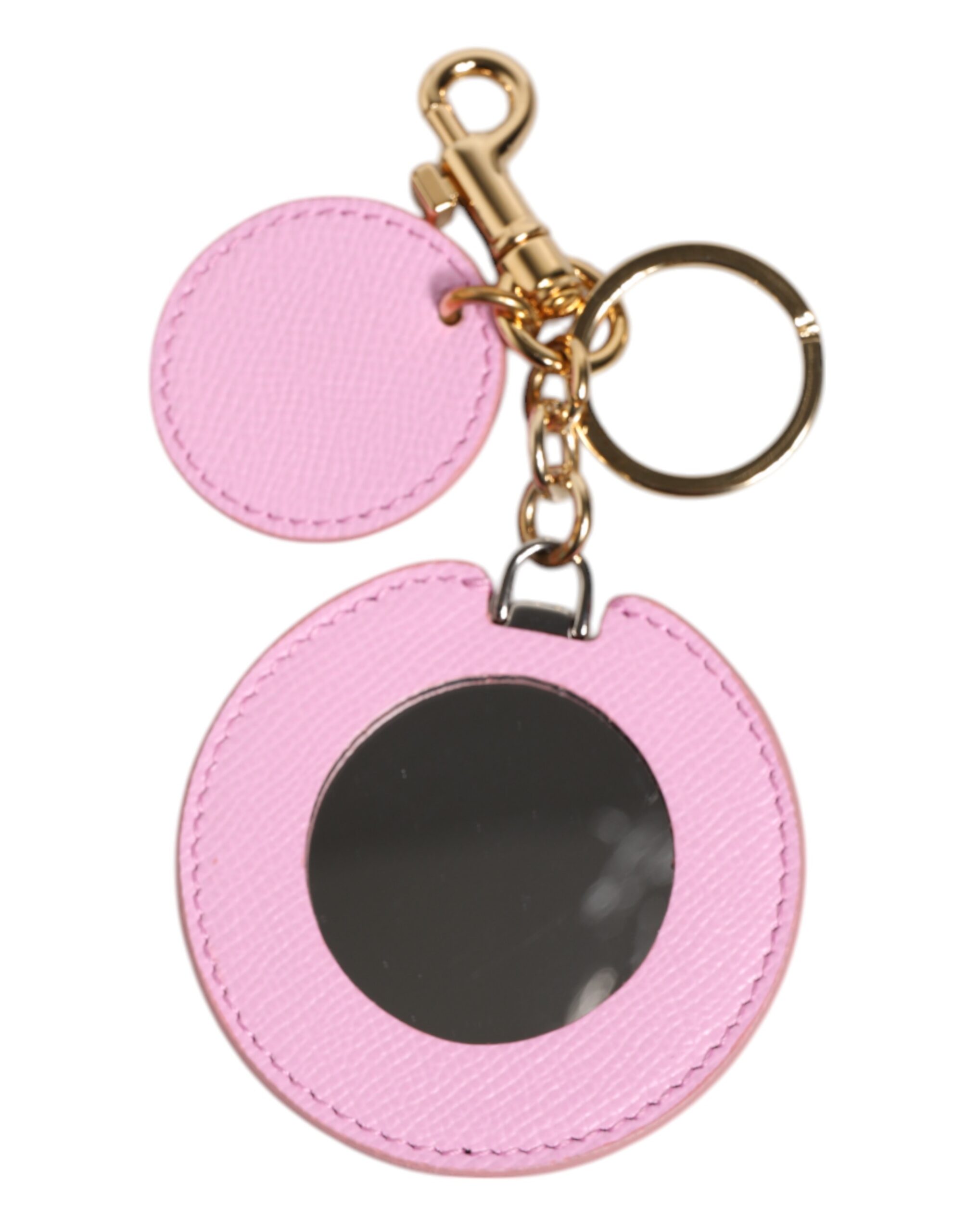 Pink Calf Leather Gold Metal Logo Print Keyring Keychain hover
