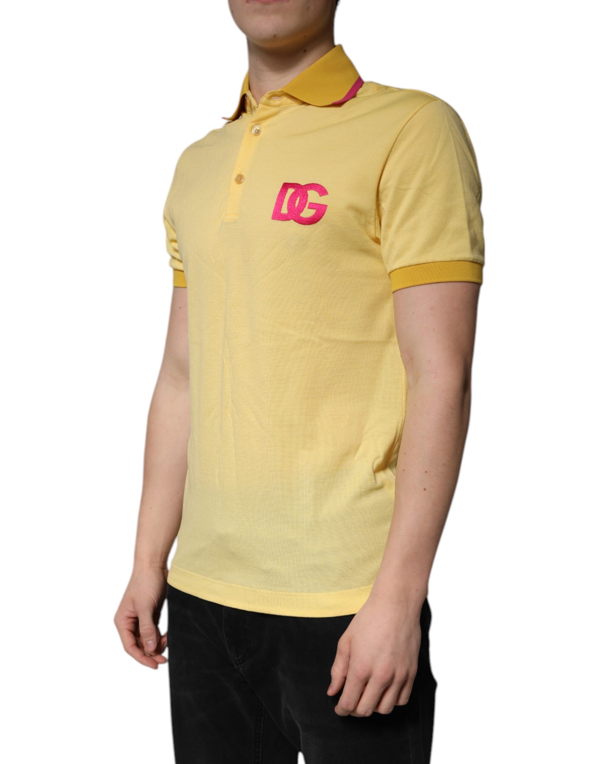 Yellow Cotton Logo Collared Polo T-shirt